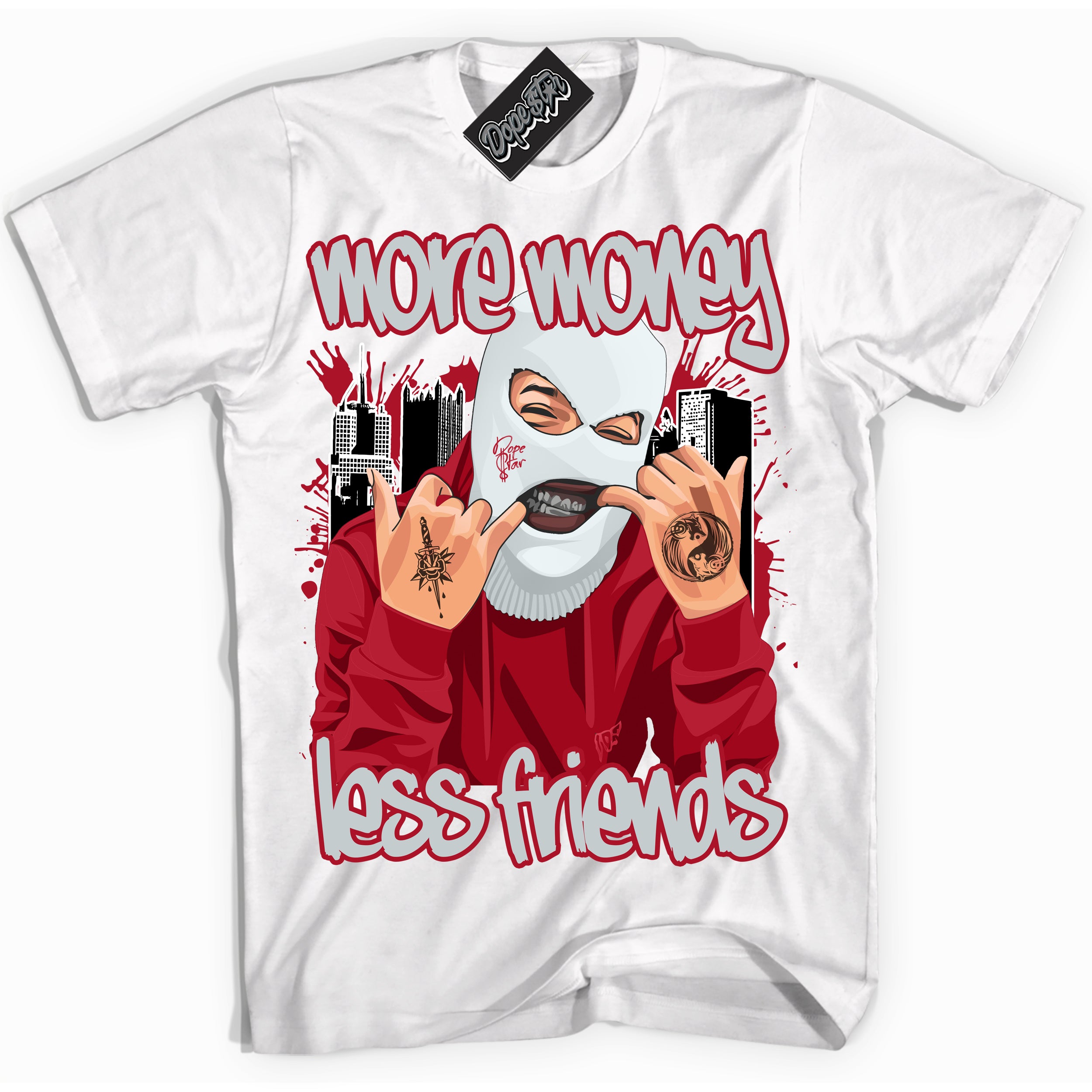 Cool White Shirt with “ More Money Less Friends” design that perfectly matches Reverse Ultraman Sneakers.