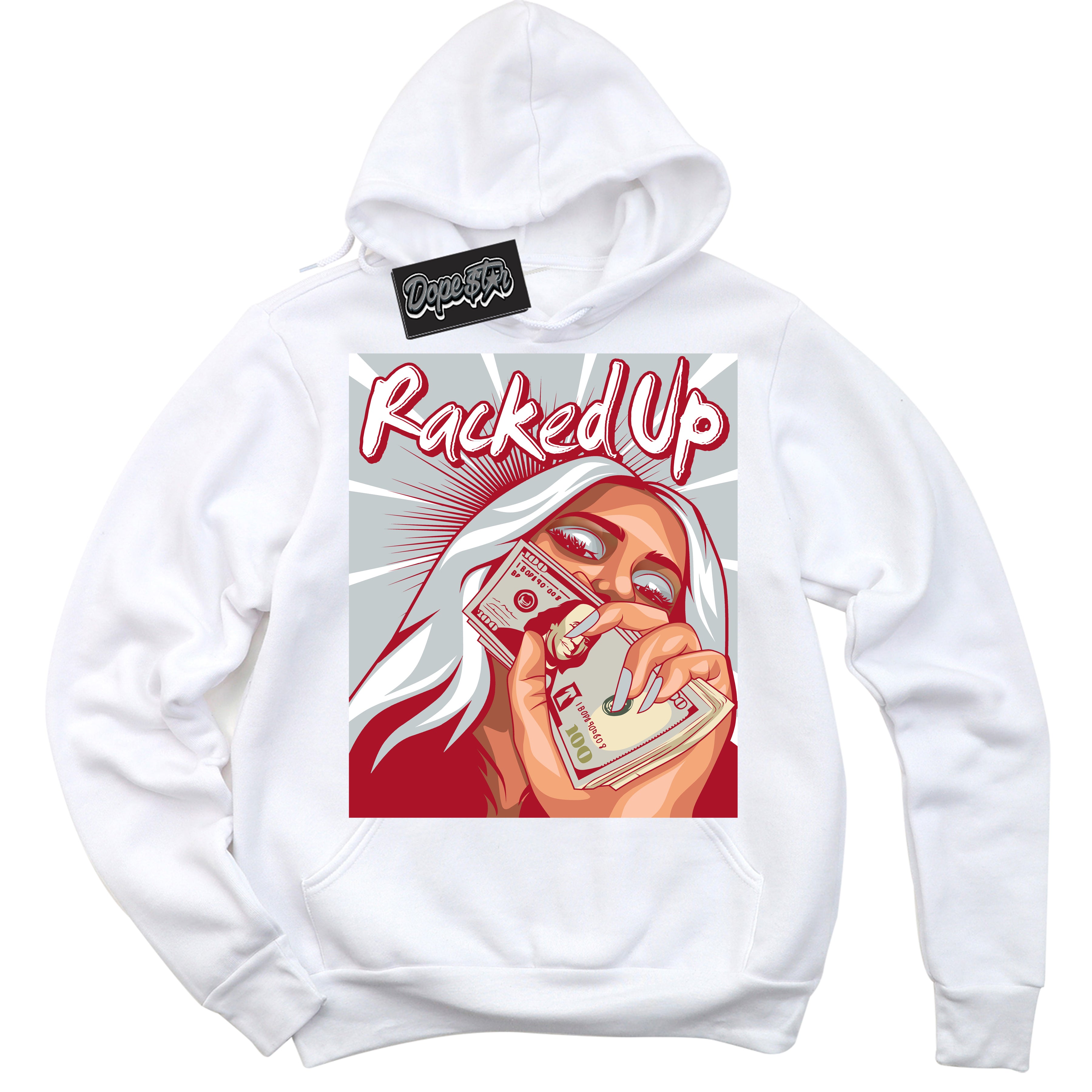 Cool White Hoodie with “ Racked Up ”  design that Perfectly Matches  Reverse Ultraman Sneakers.