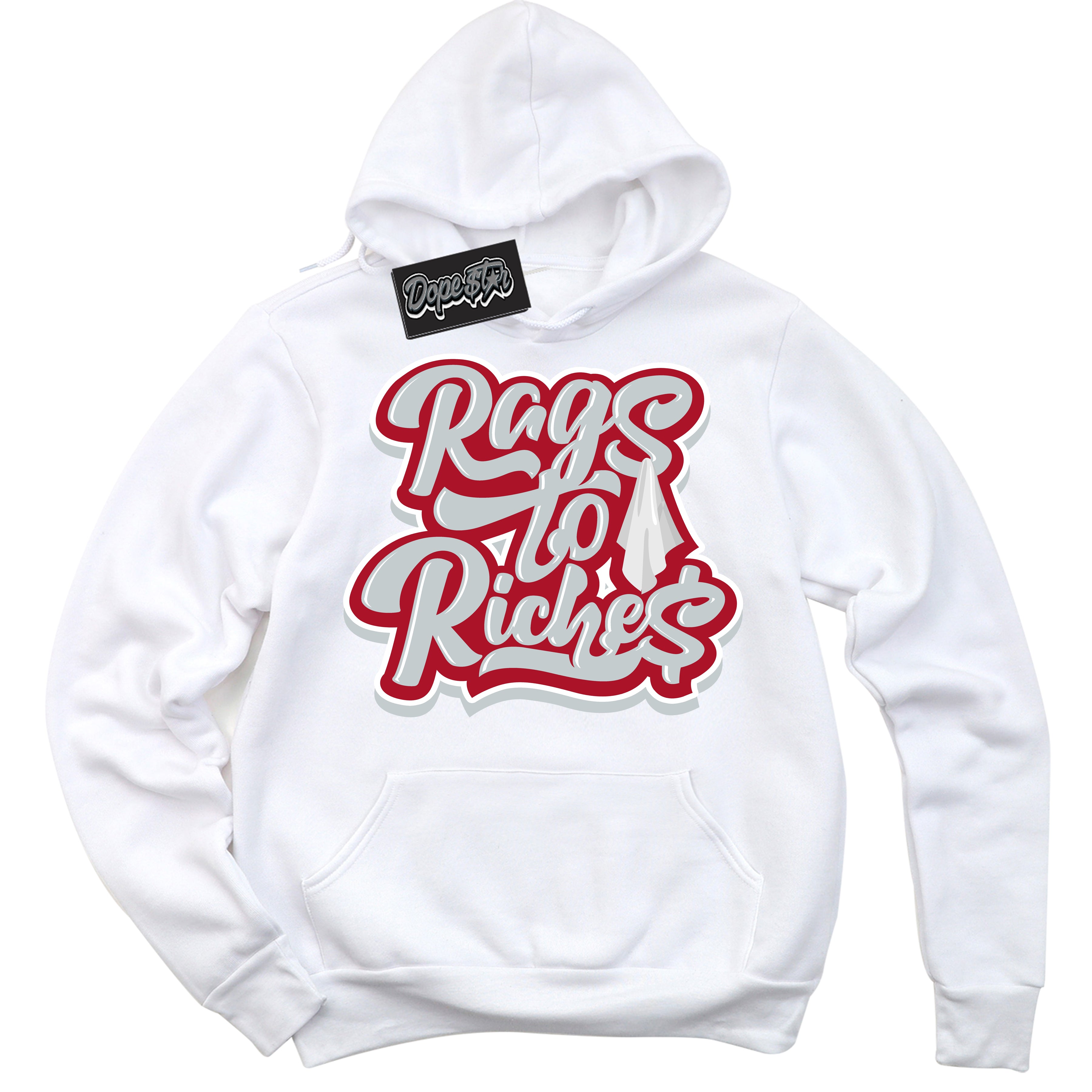 Cool White Hoodie with “ Rags To Riches ”  design that Perfectly Matches  Reverse Ultraman Sneakers.