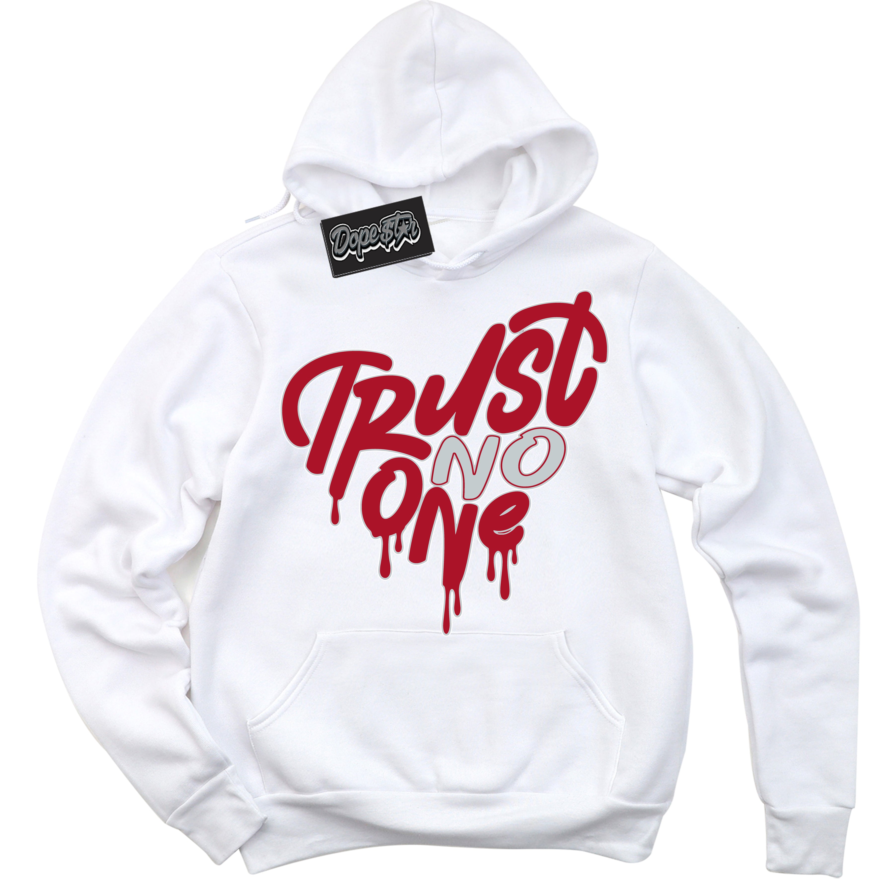 Cool White Hoodie with “ Trust No One Heart ”  design that Perfectly Matches  Reverse Ultraman Sneakers.