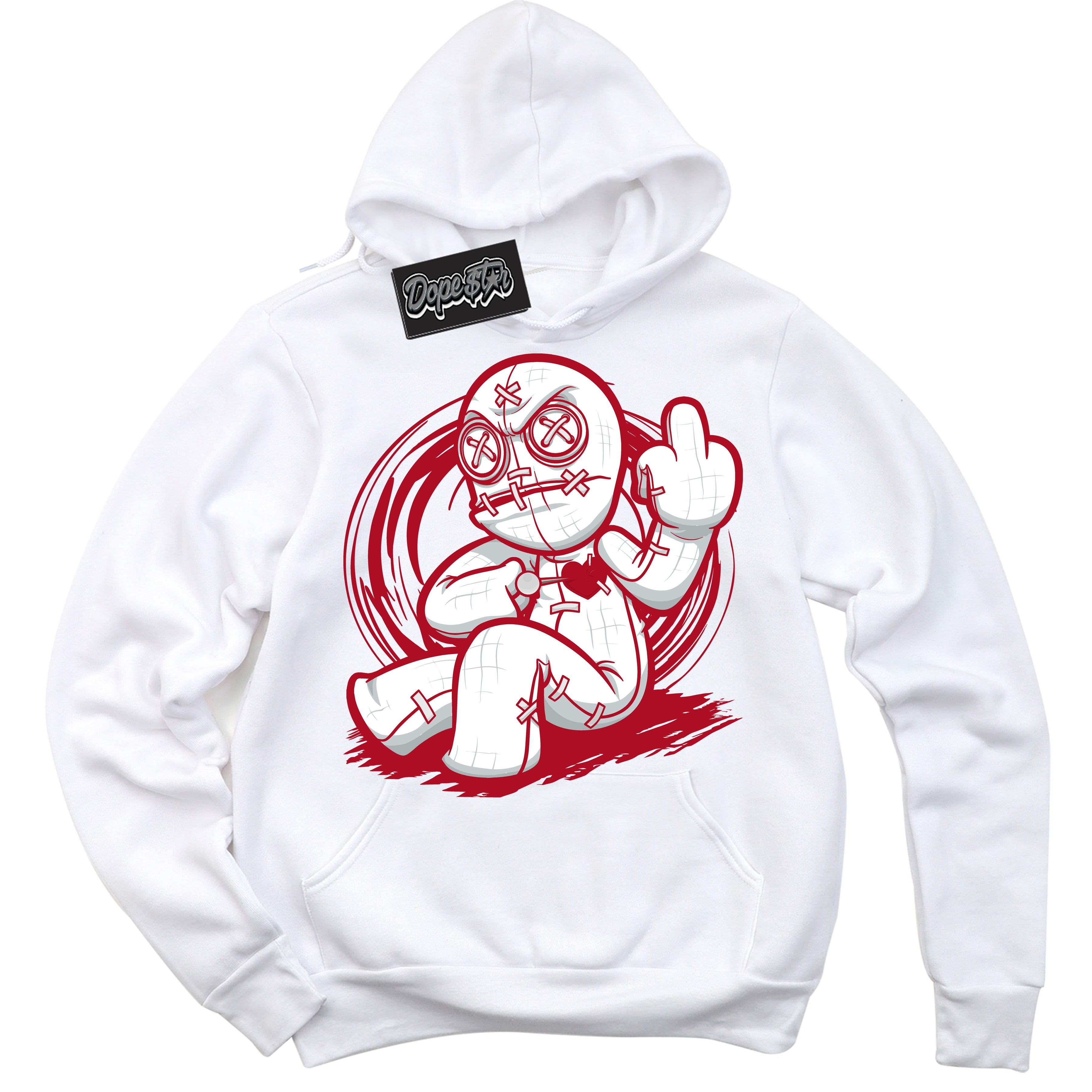 Cool White Hoodie with “ VooDoo Doll ”  design that Perfectly Matches  Reverse Ultraman Sneakers.