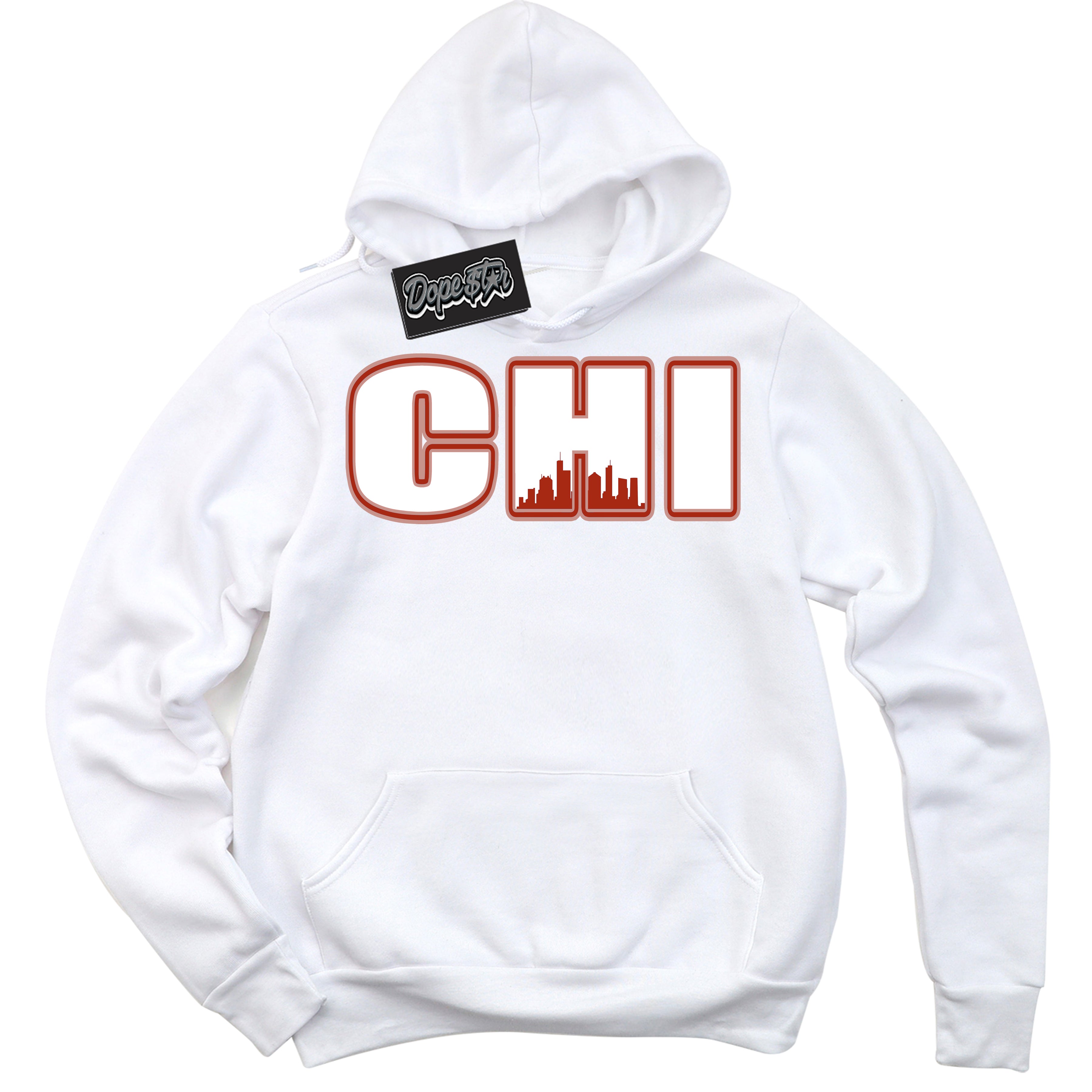 Cool White Hoodie with “ Chicago ”  design that Perfectly Matches Red Stardust Dunk.
