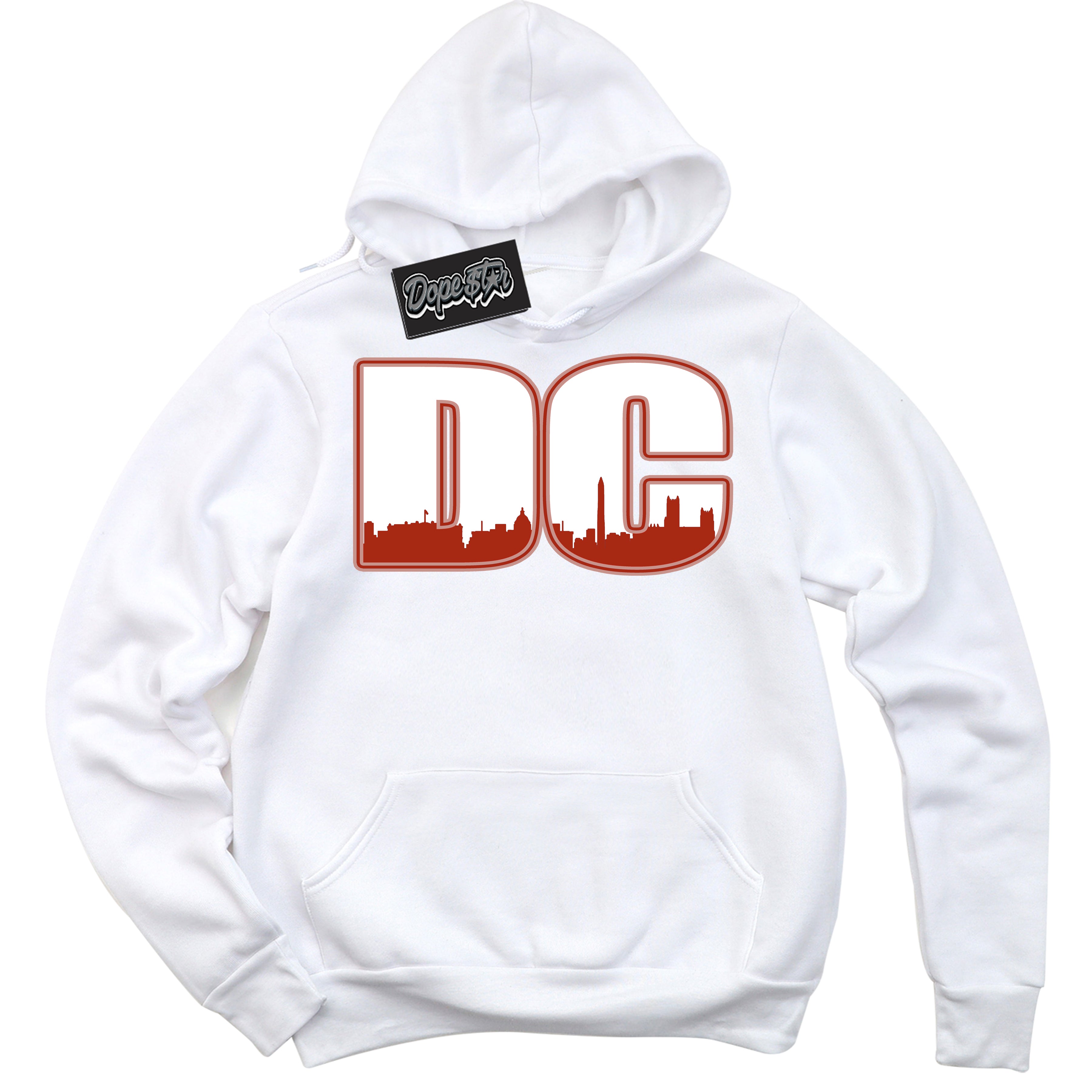 Cool White Hoodie with “ DC ”  design that Perfectly Matches Red Stardust Dunk.
