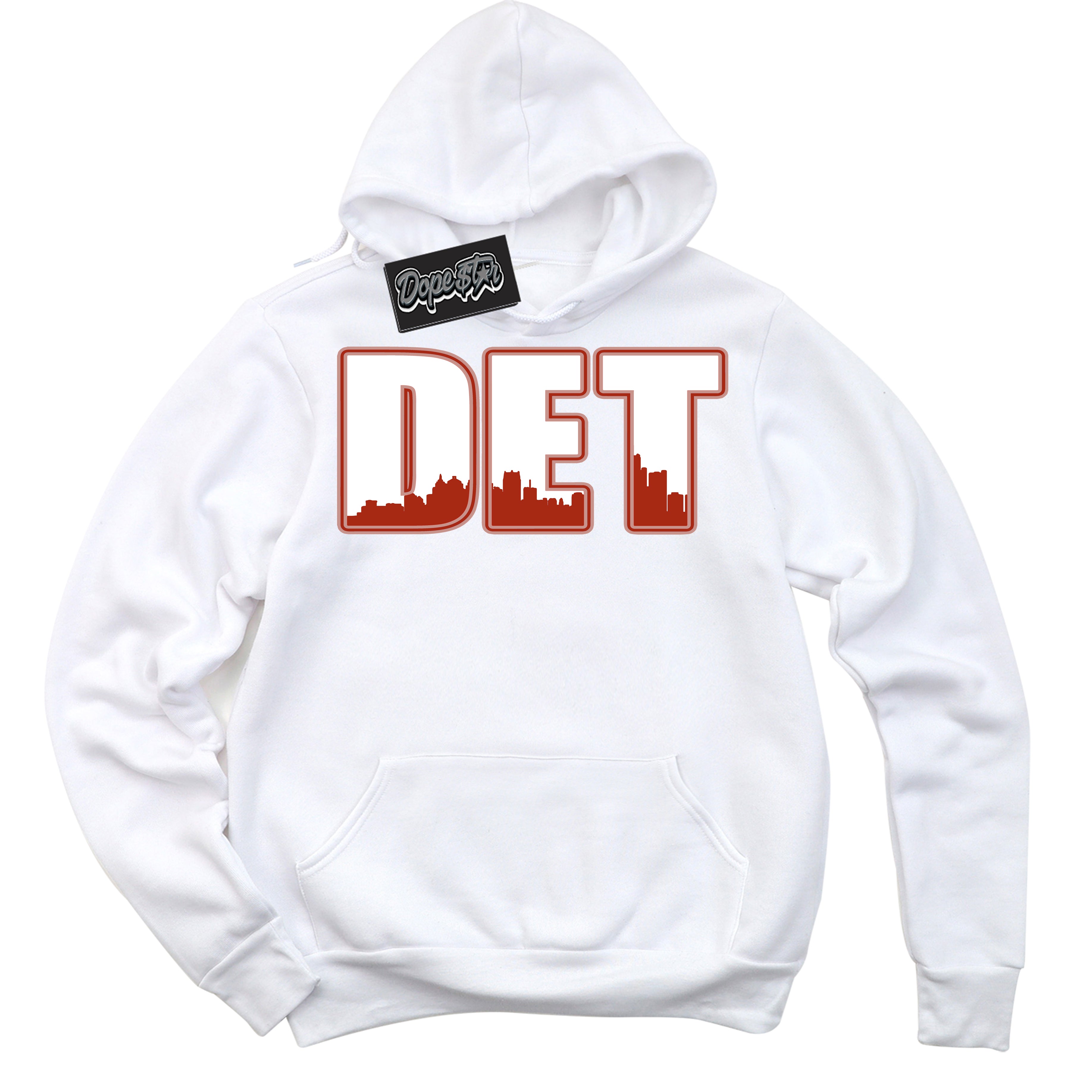 Cool White Hoodie with “ Detroit ”  design that Perfectly Matches Red Stardust Dunk.
