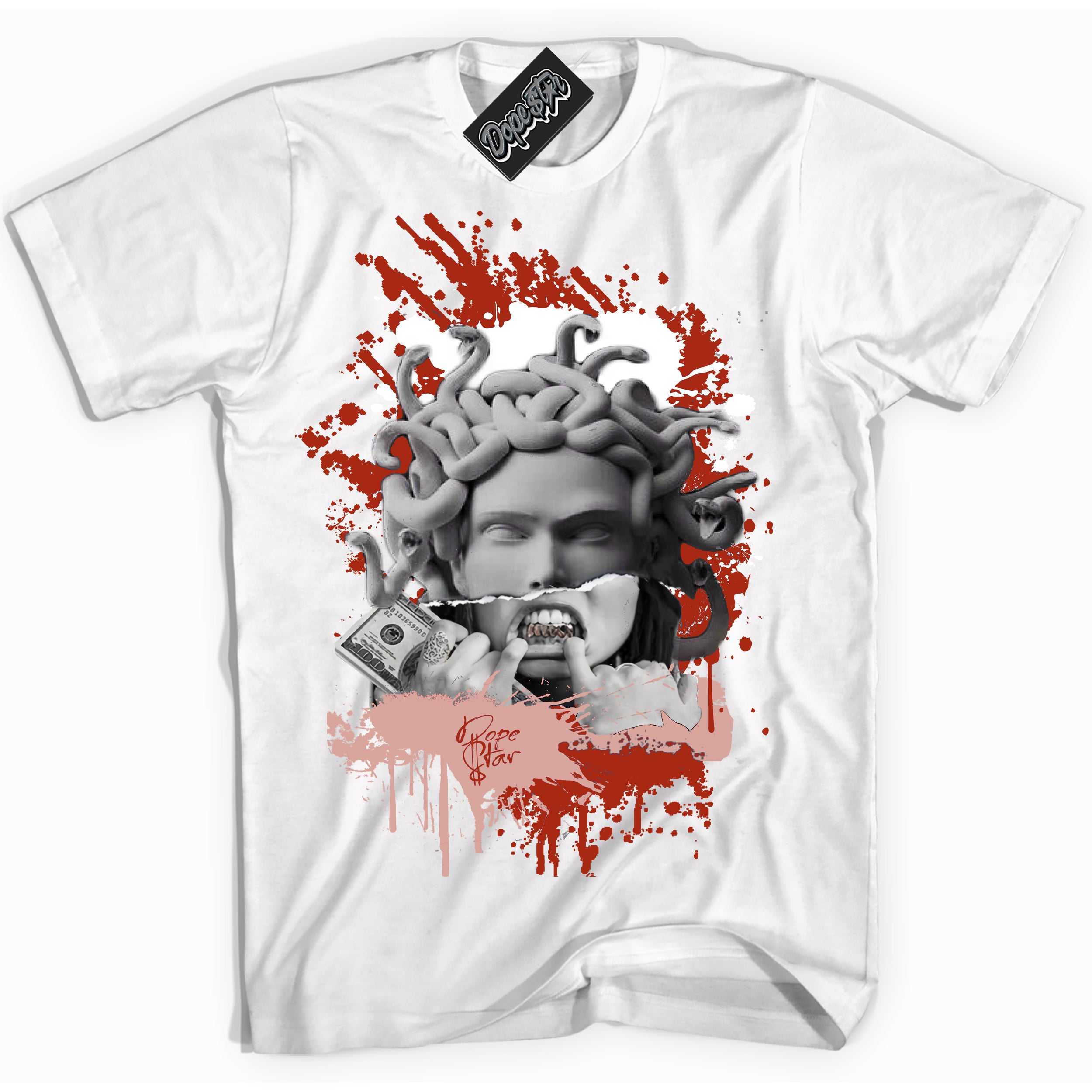 Cool White Shirt with “ Medusa ” design that perfectly matches Red Stardust Dunk.
