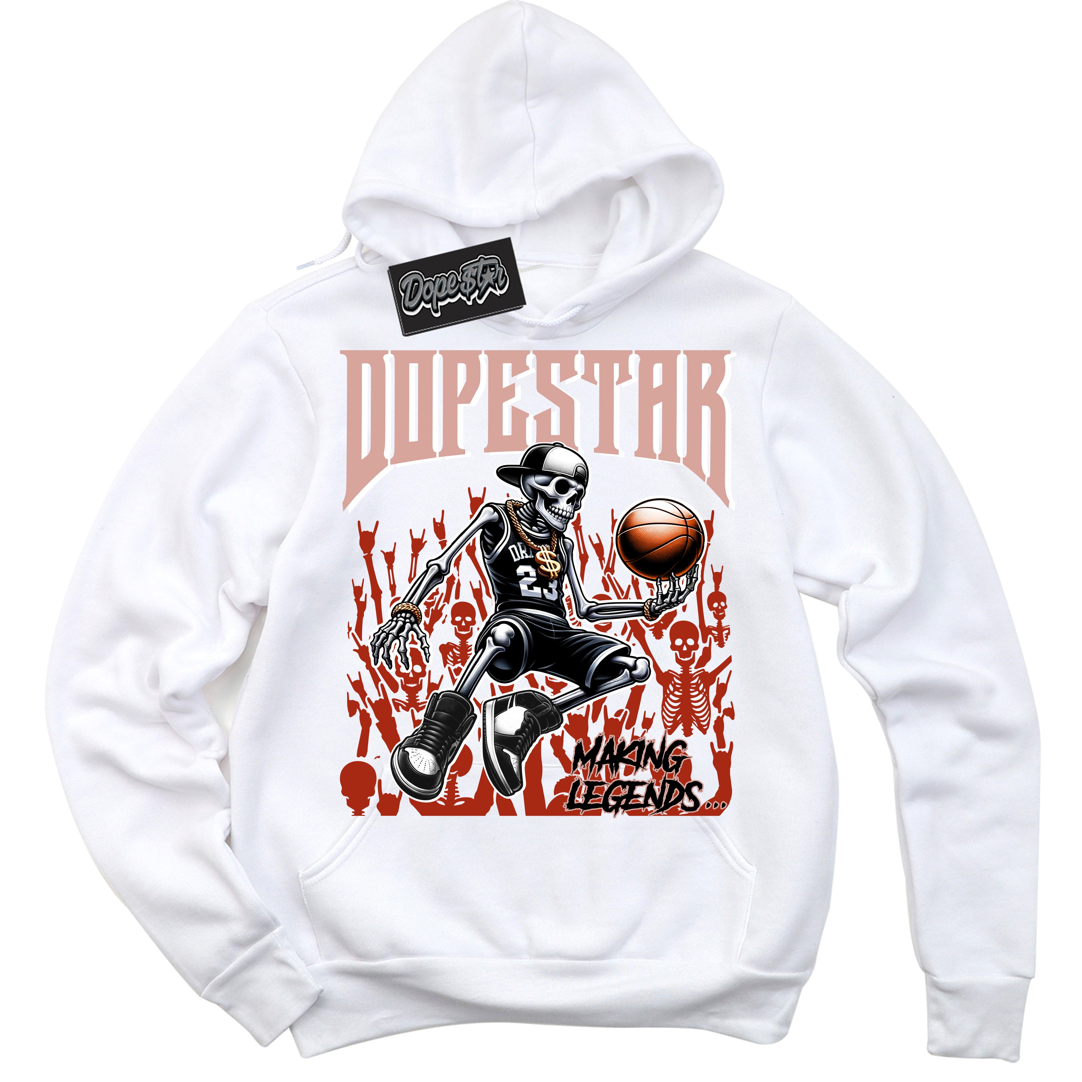 Cool White Hoodie with “ Making Legends ”  design that Perfectly Matches Red Stardust Sneakers.