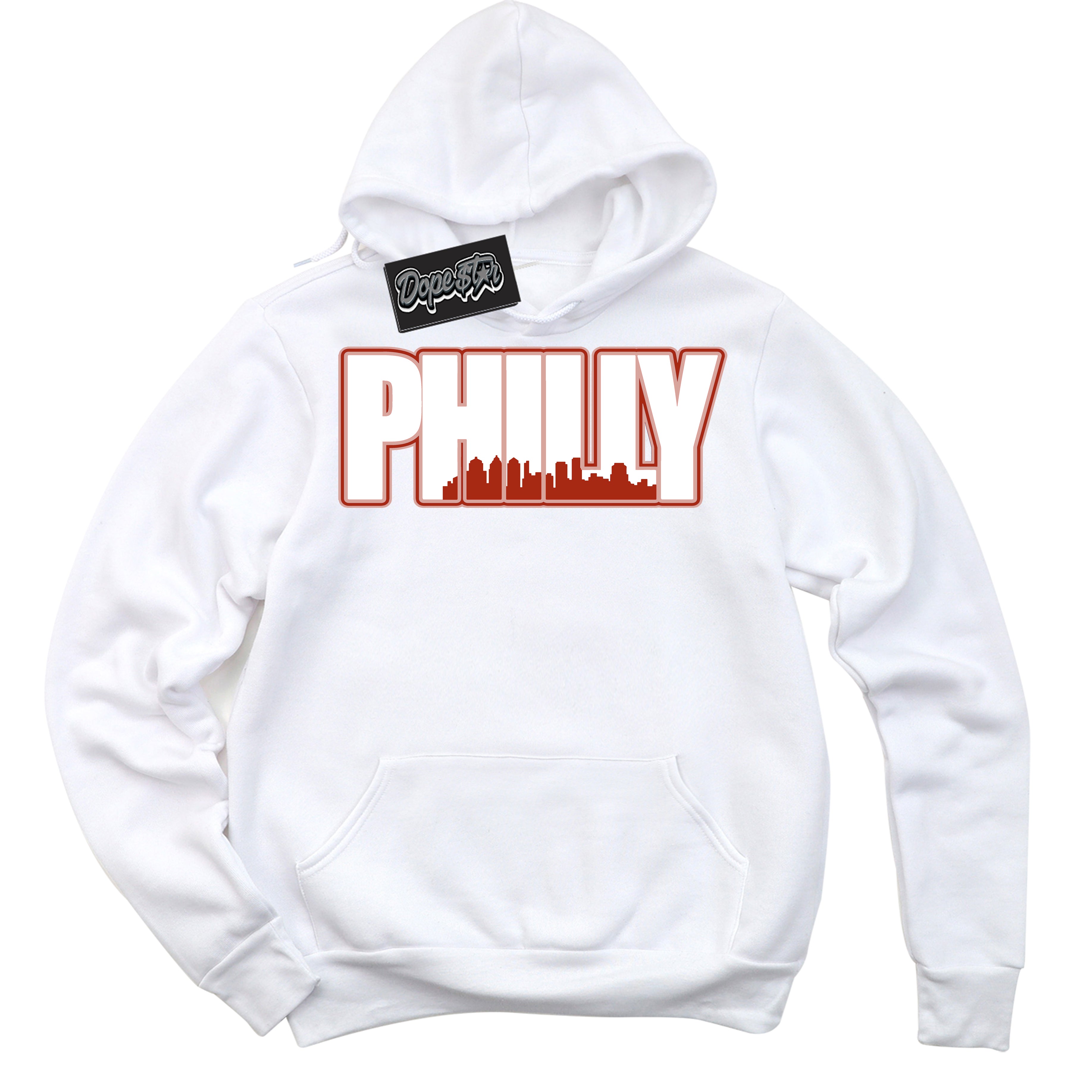 Cool White Hoodie with “ Philly ”  design that Perfectly Matches Red Stardust Dunk.
