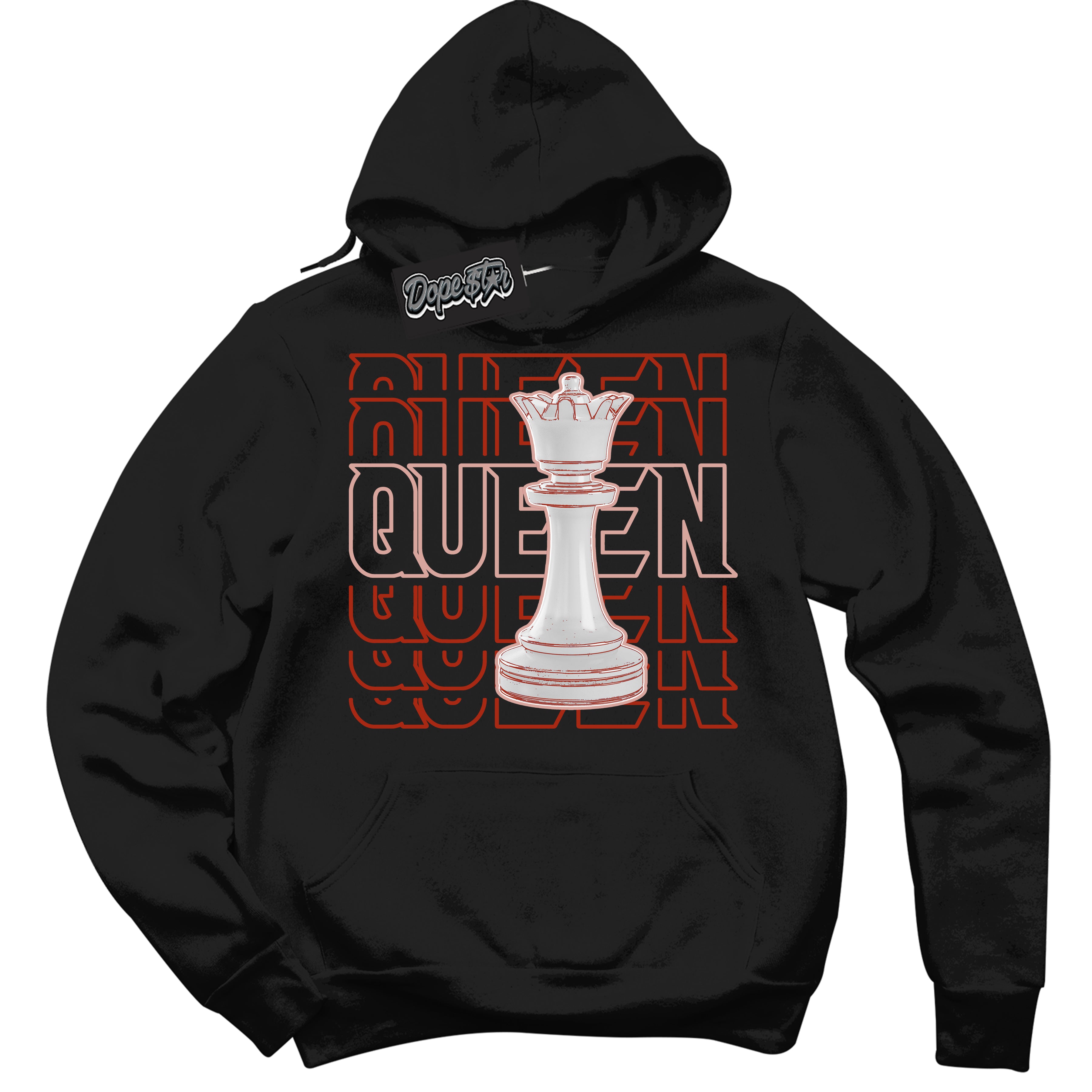 Cool Black Hoodie with “ Queen Chess ”  design that Perfectly Matches Red Stardust Dunk.
