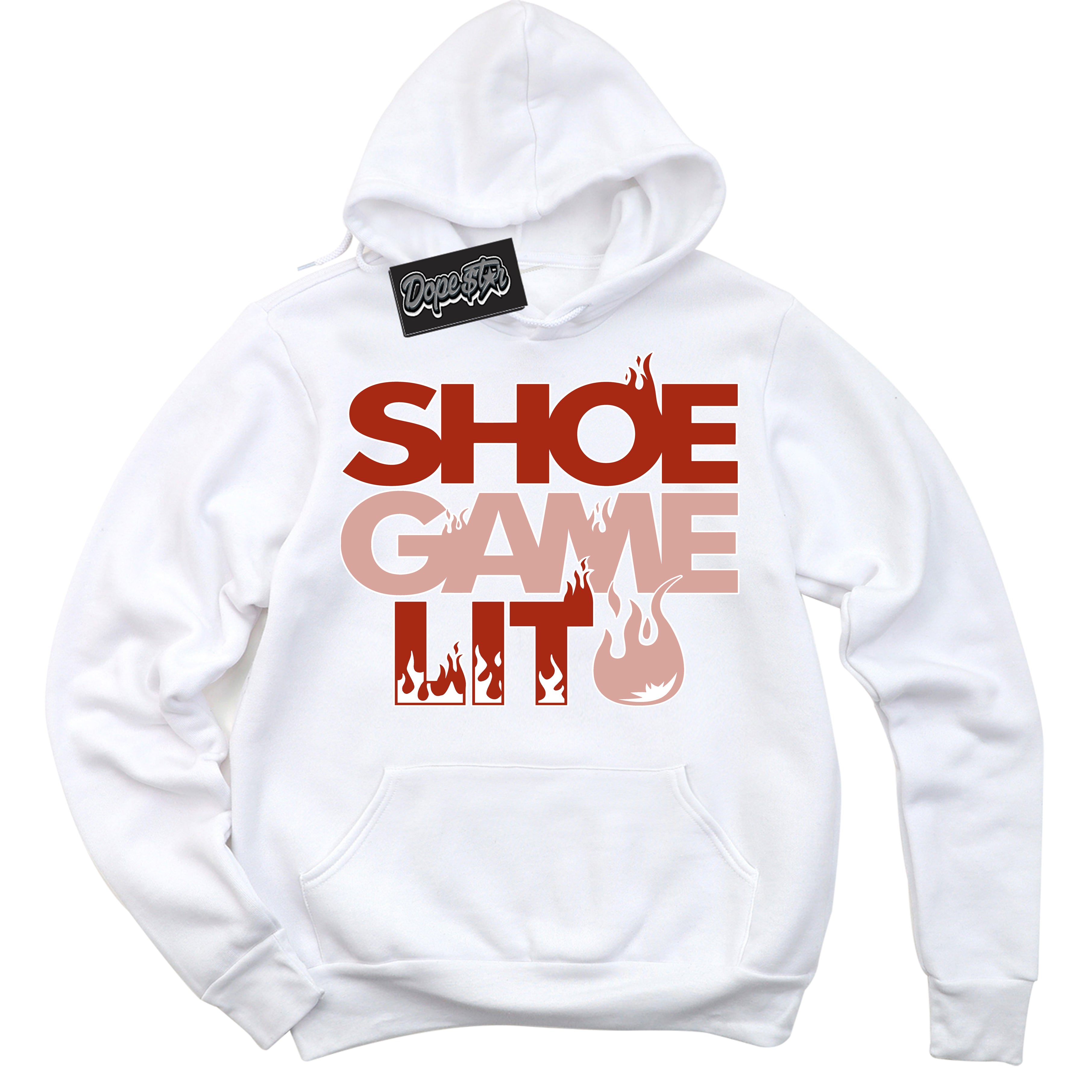 Cool White Hoodie with “ Shoe Game Lit ”  design that Perfectly Matches Red Stardust Dunk.
