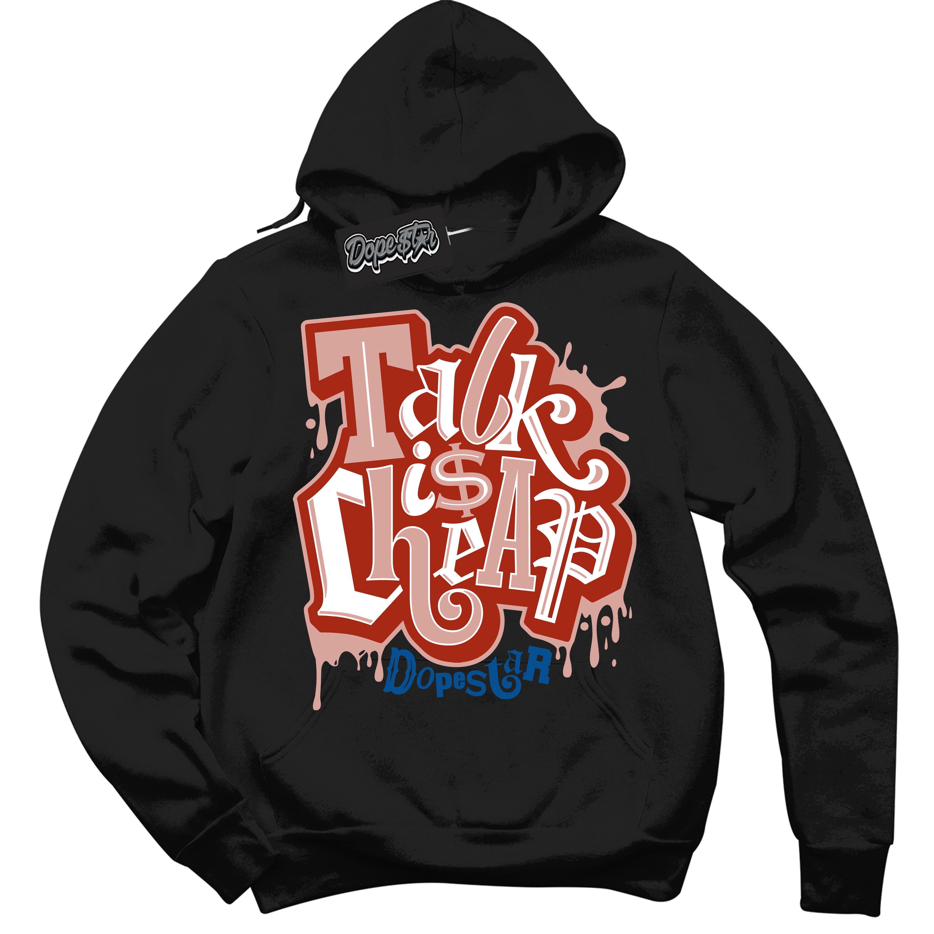 Cool Black Hoodie with “ Talk Is Cheap”  design that Perfectly Matches Red Stardust Dunk.
