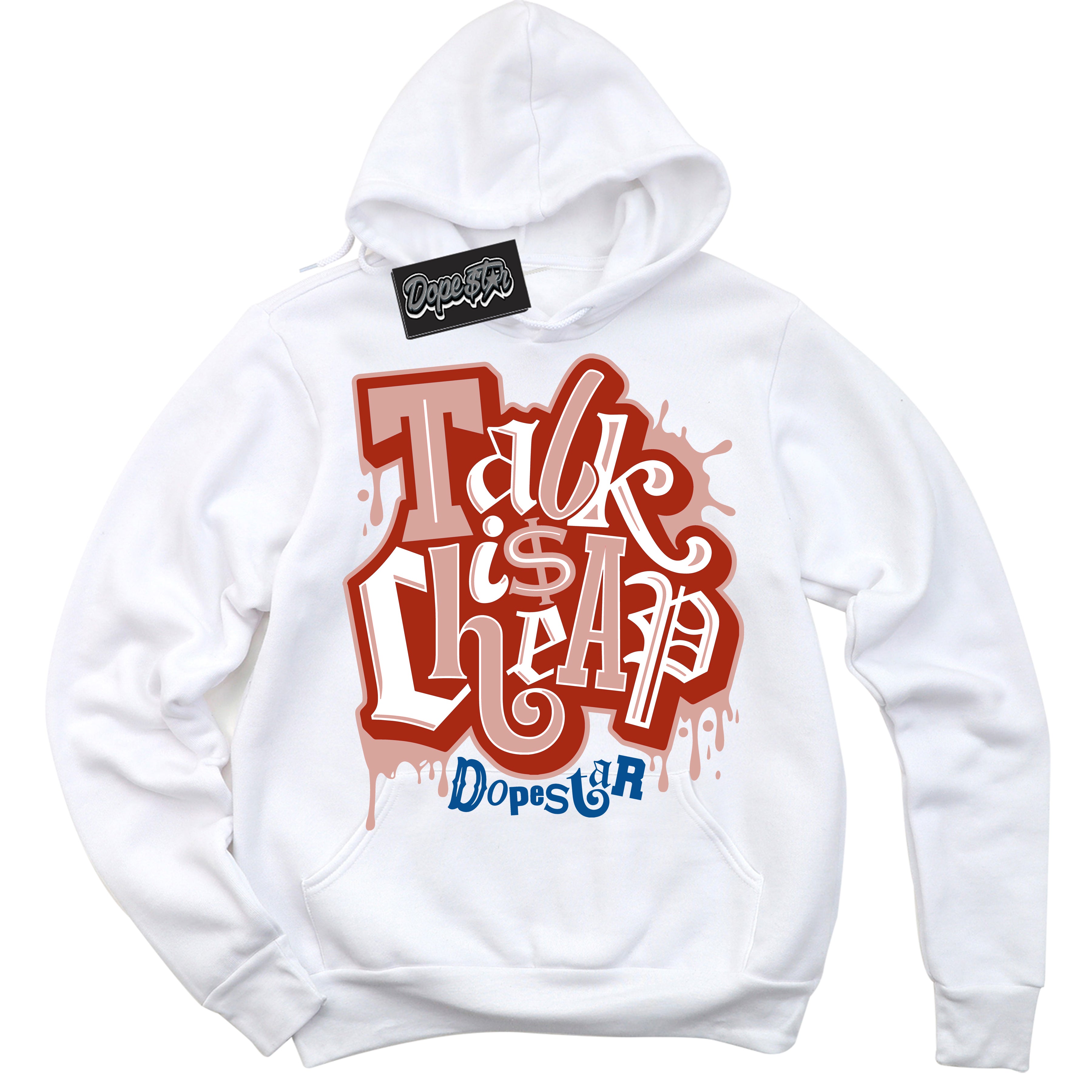 Cool White Hoodie with “ Talk Is Cheap”  design that Perfectly Matches Red Stardust Dunk.
