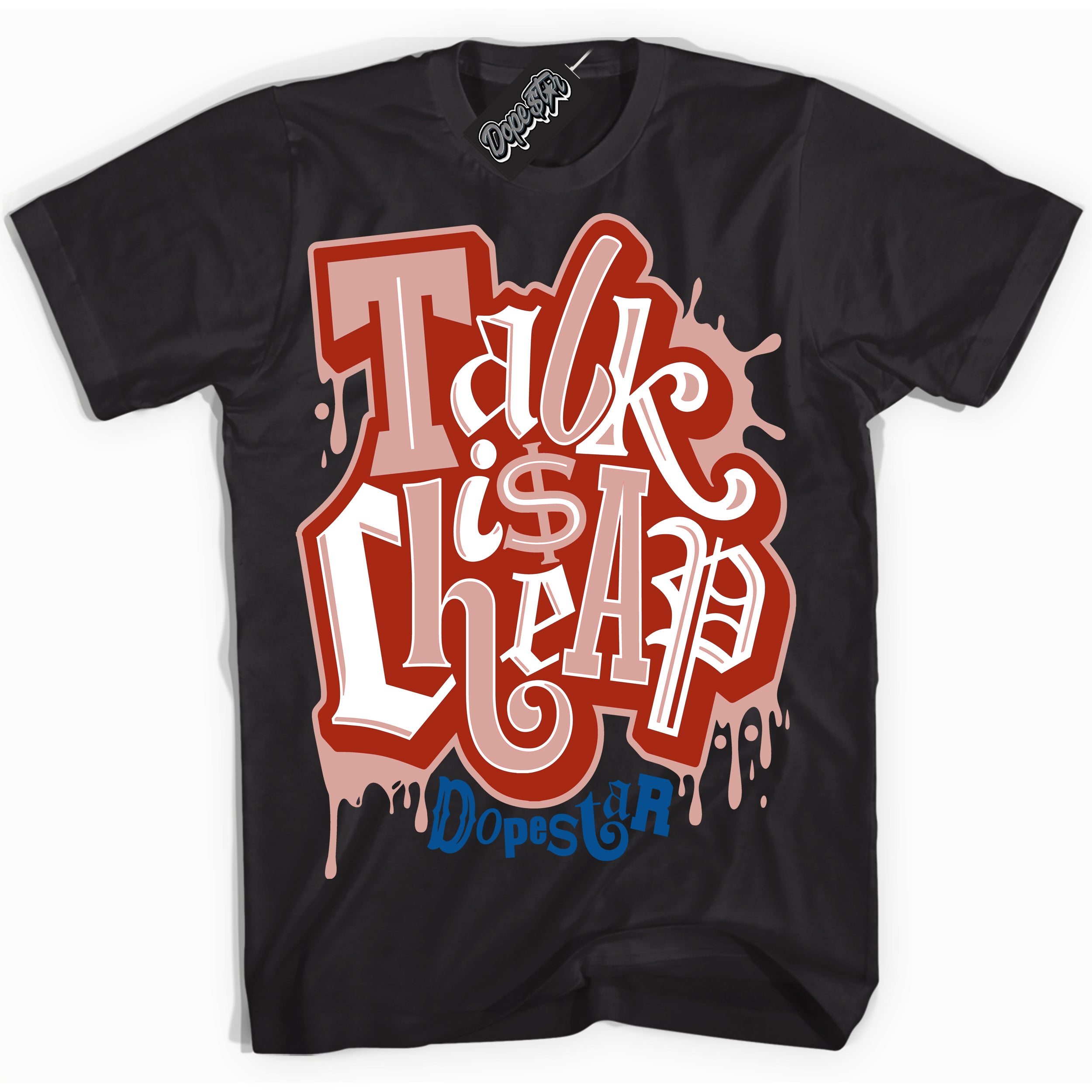 Cool Black Shirt with “ Talk Is Cheap ” design that perfectly matches Red Stardust Dunk.
