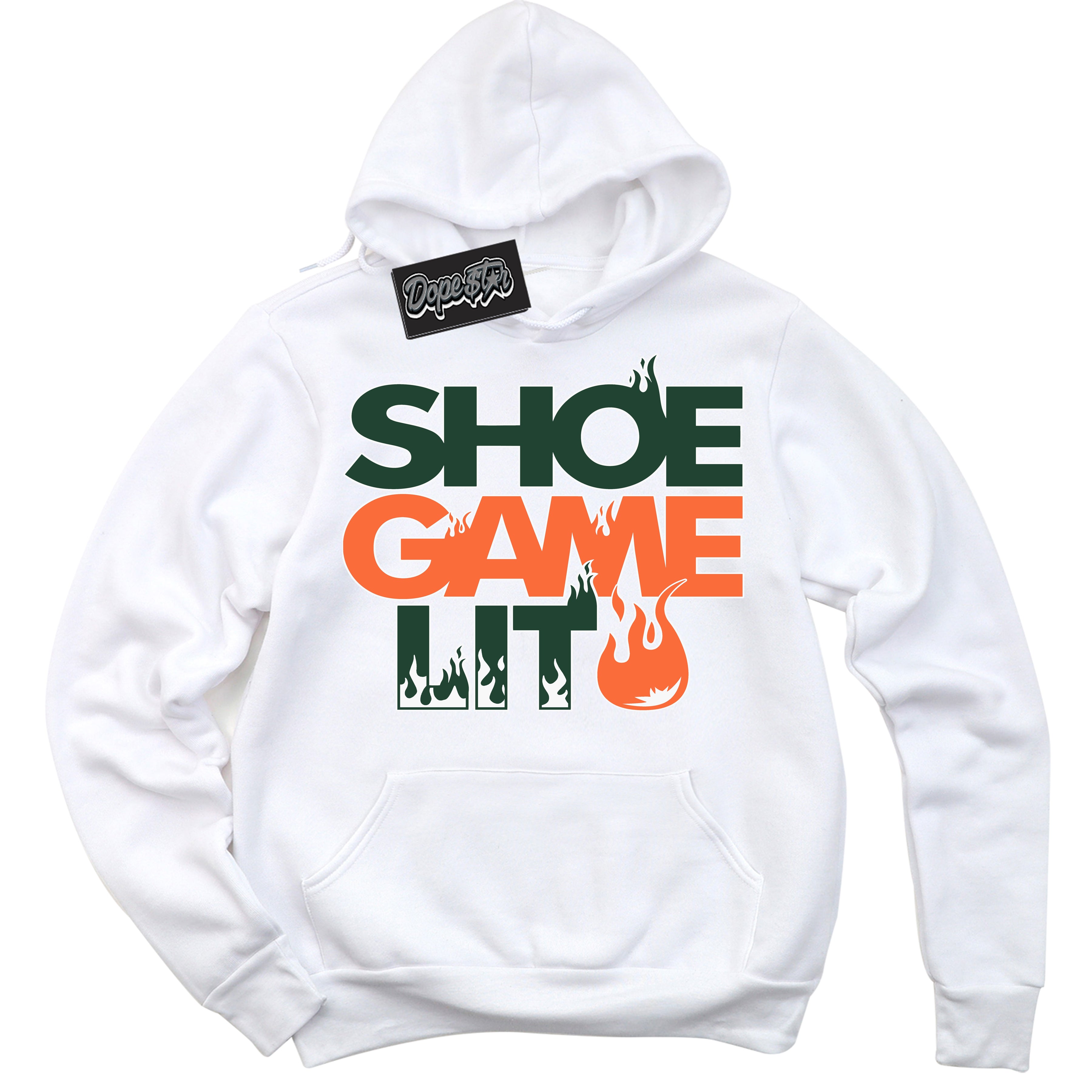 Cool White Hoodie with “ Shoe Game Lit '' design that Perfectly Matches  Miami Hurricanes Sneakers.