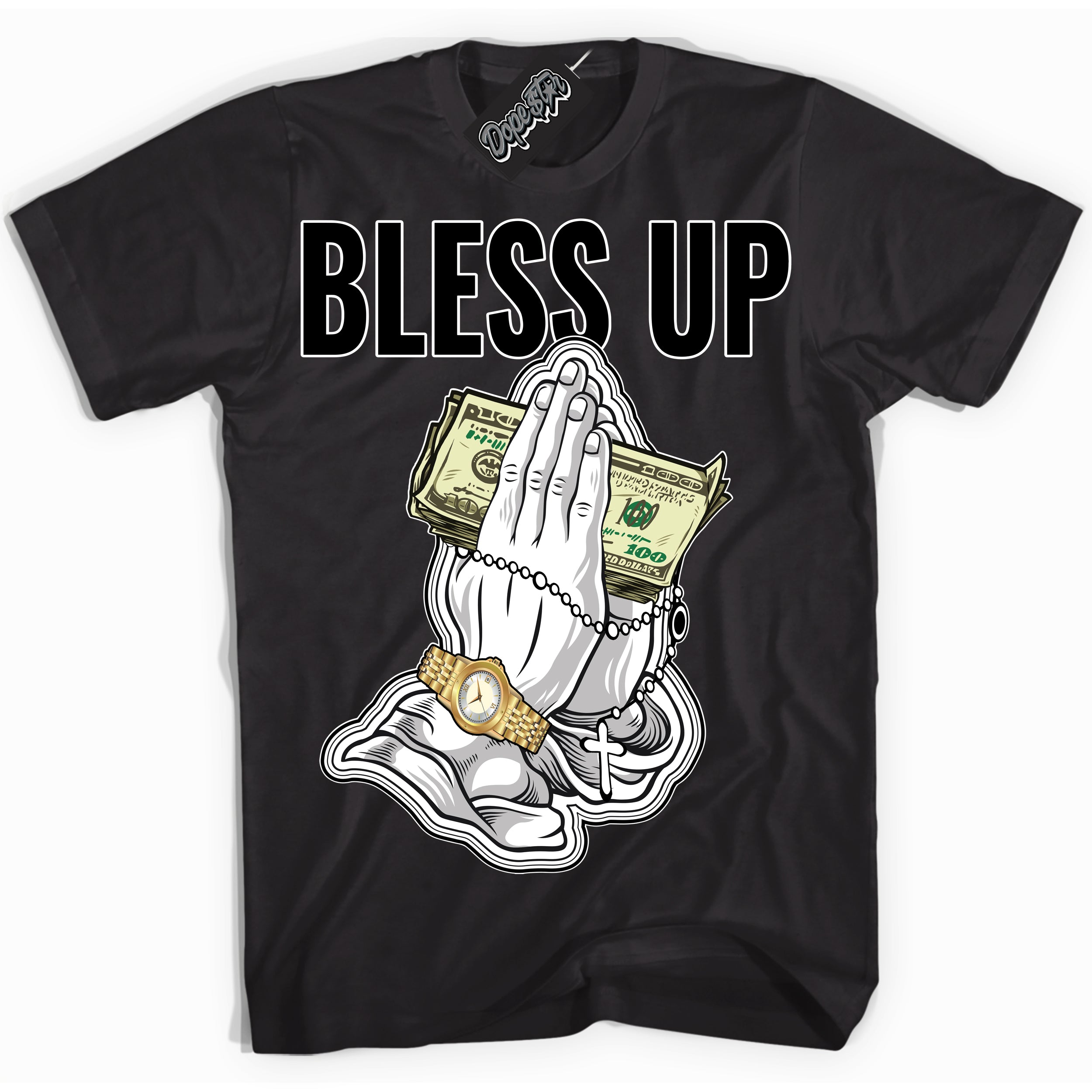 Cool Black Shirt with “Bless Up” design that perfectly matches Suede Panda Dunk.