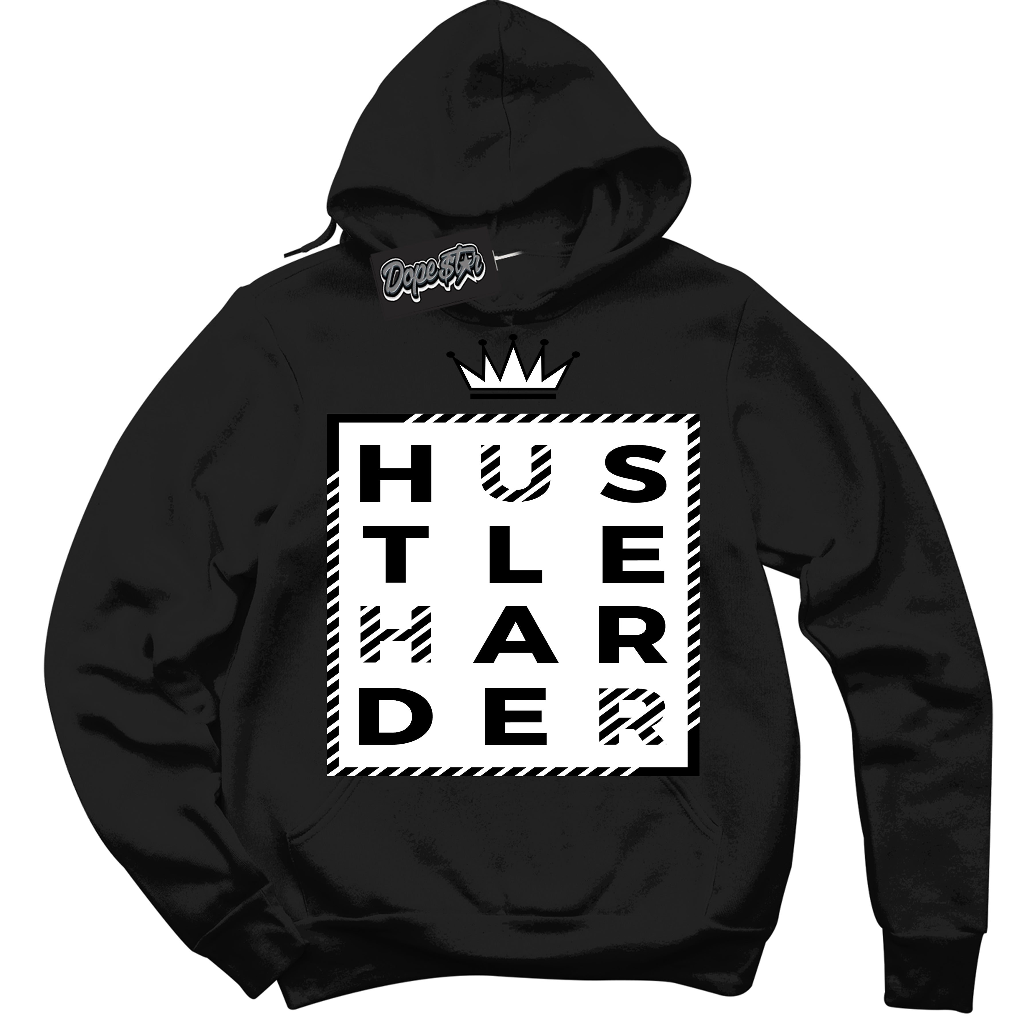 Cool Black Hoodie with “Hustle Harder” design that Perfectly Matches Suede Panda Dunk.