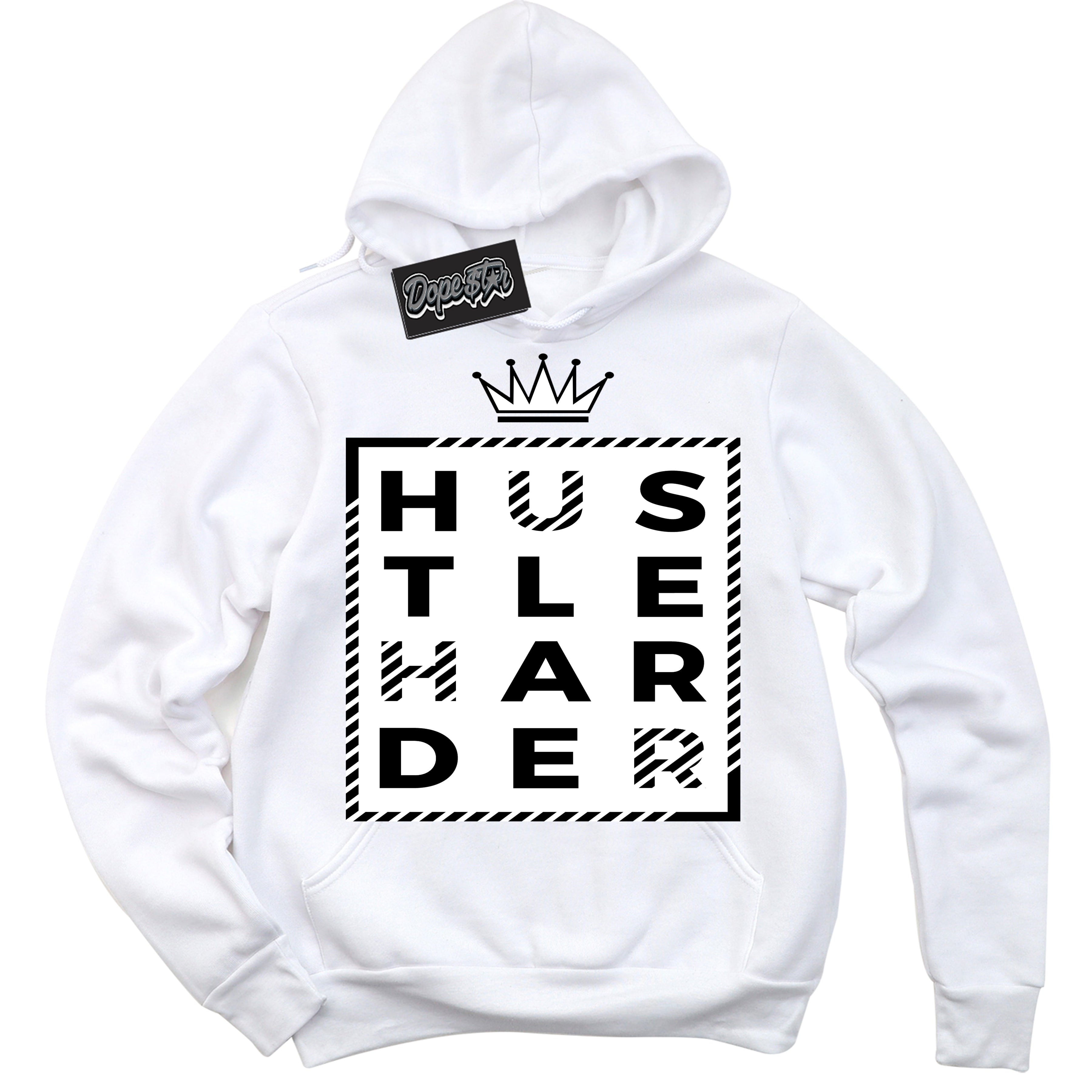 Cool White Hoodie with “Hustle Harder” design that Perfectly Matches Suede Panda Dunk.