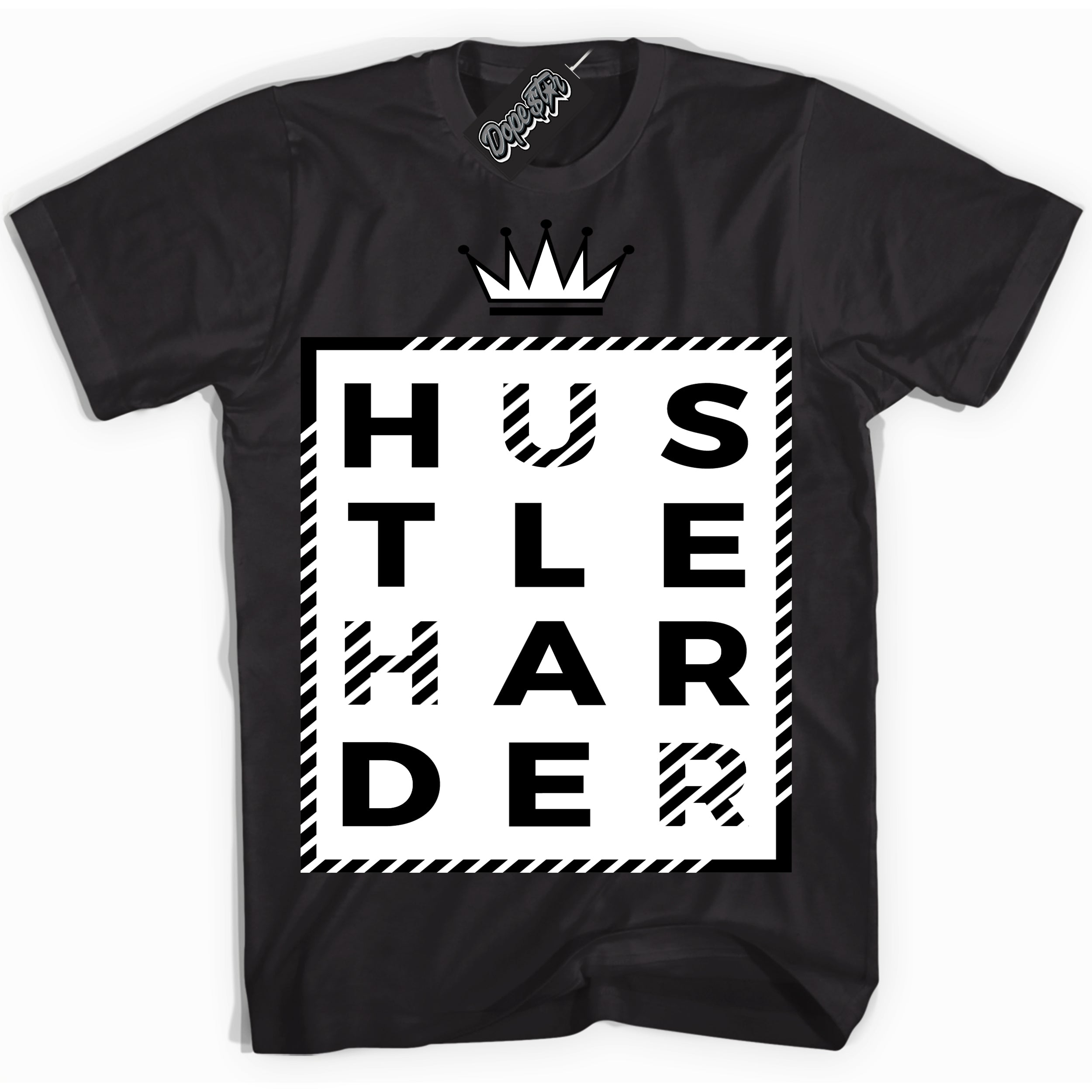 Cool Black Shirt with “Hustle Harder” design that perfectly matches Suede Panda Dunk.