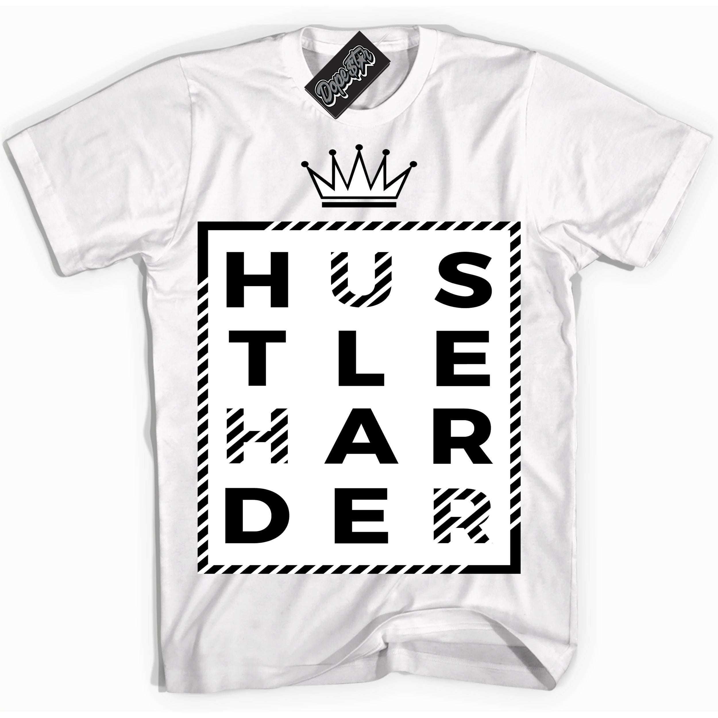 Cool White Shirt with “Hustle Harder” design that perfectly matches Suede Panda Dunk.