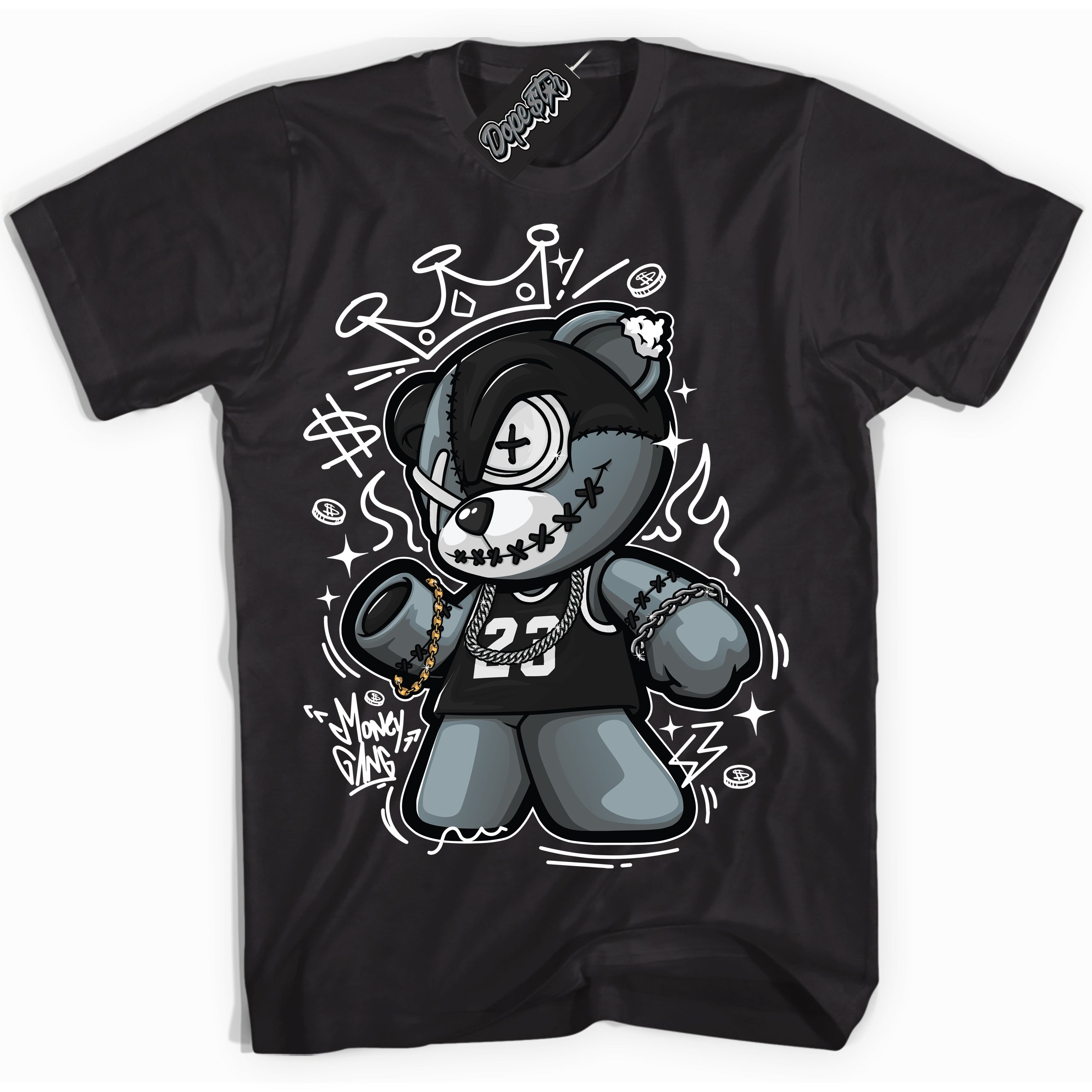 Cool Black Shirt with “Money Gang Bear” design that perfectly matches Suede Panda Dunk.