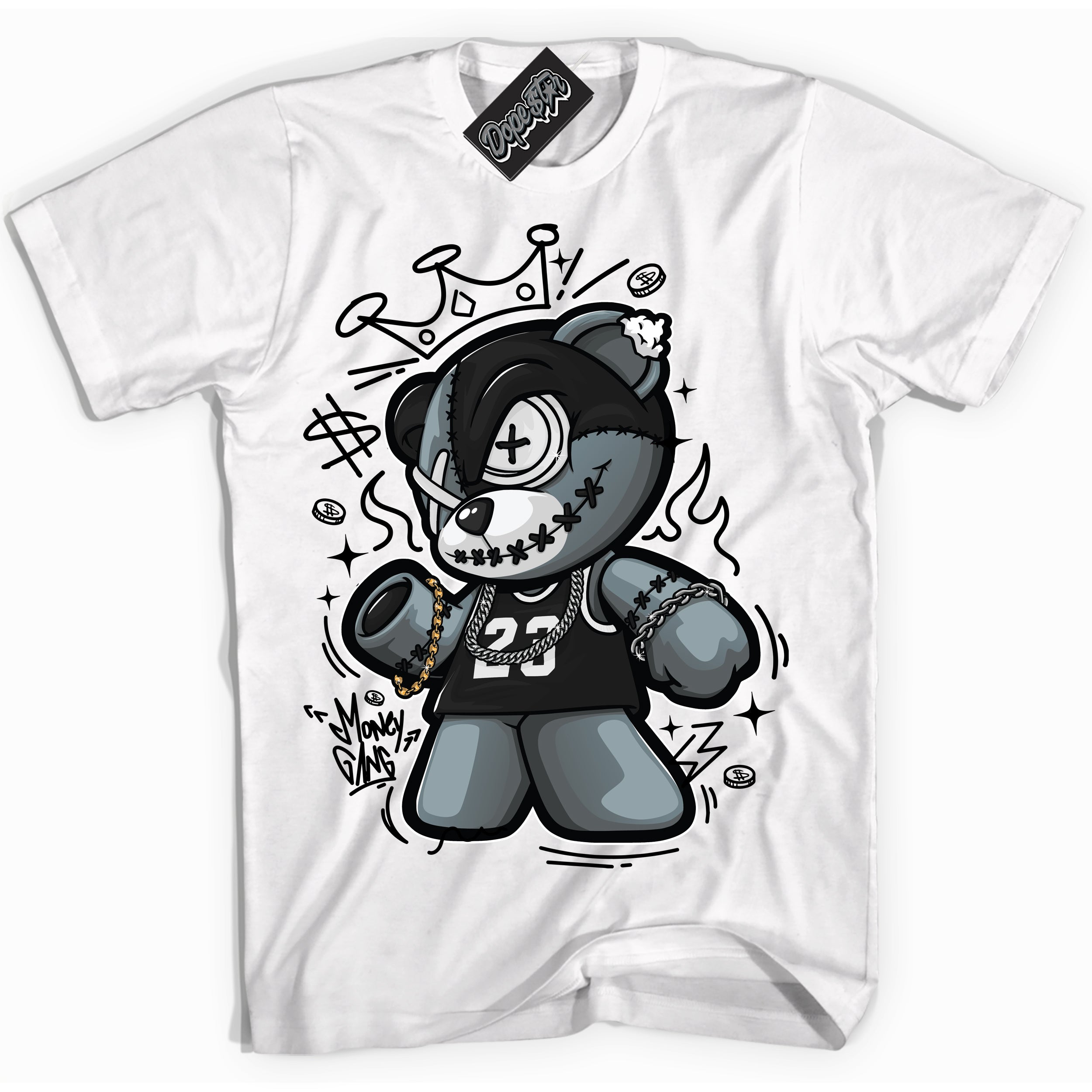 Cool White Shirt with “Money Gang Bear” design that perfectly matches Suede Panda Dunk.