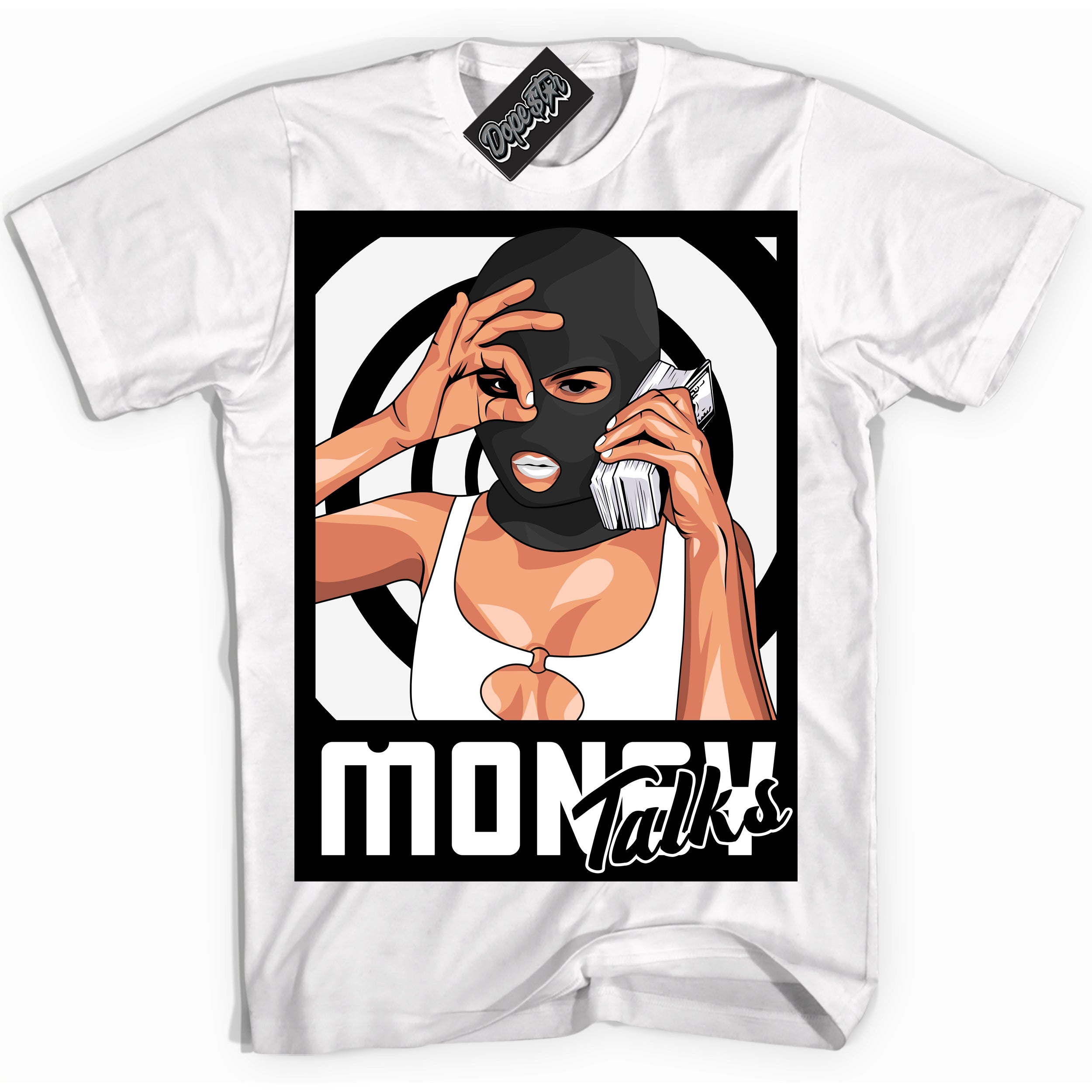 Cool White Shirt with “Money Talks” design that perfectly matches Suede Panda Dunk.