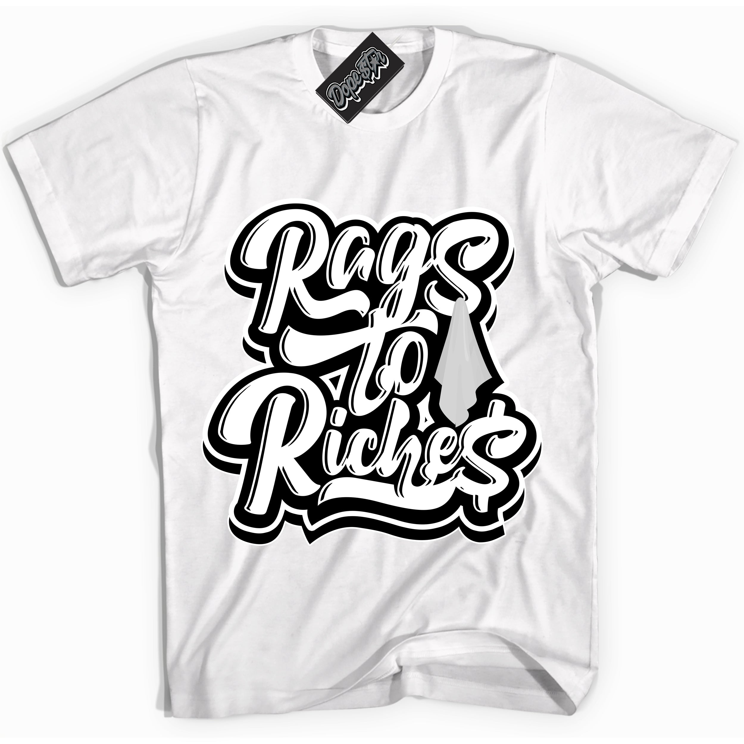 Cool White Shirt with “Rags To Riches” design that perfectly matches Suede Panda Dunk.