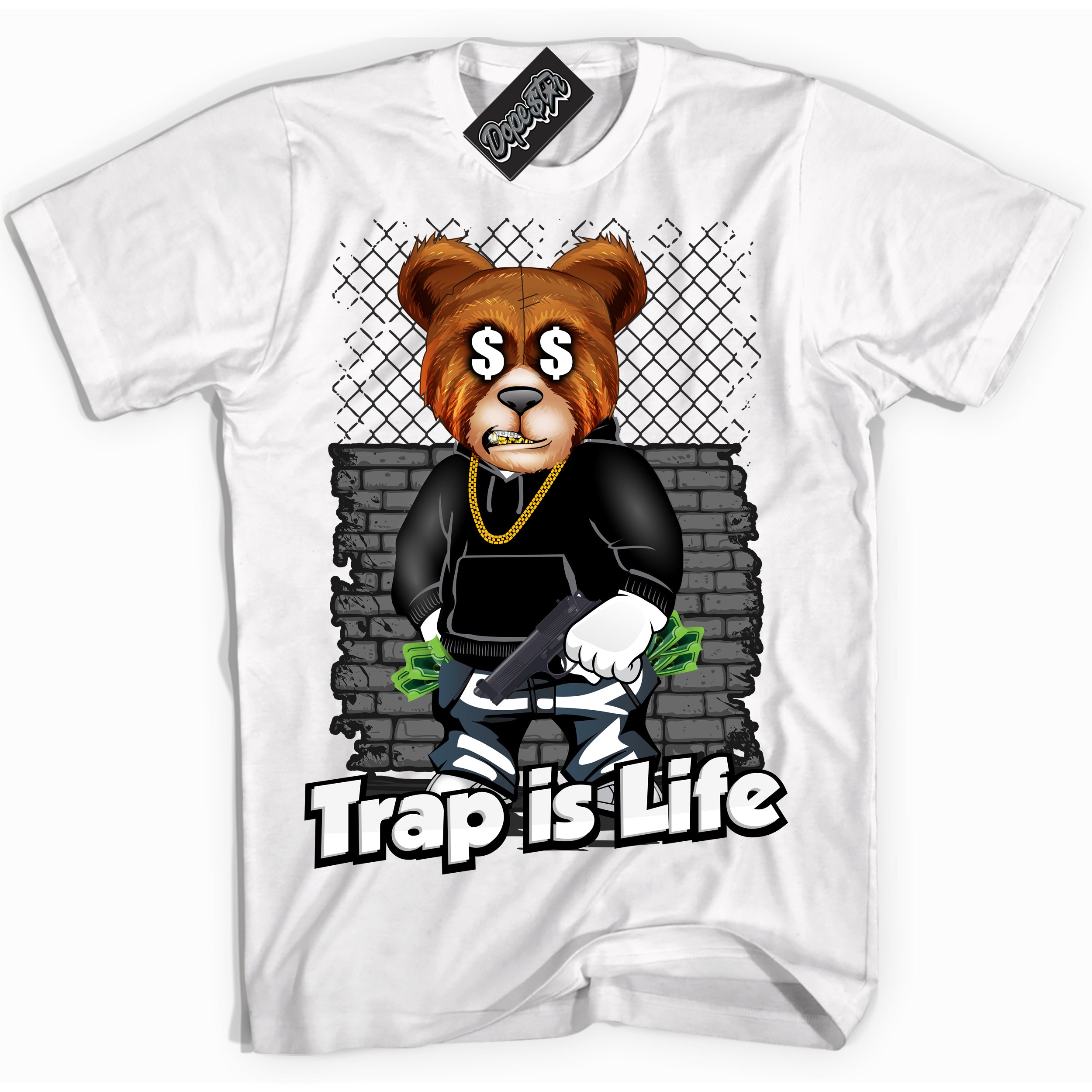 Cool White Shirt with “Trap Is Life” design that perfectly matches Suede Panda Dunk.