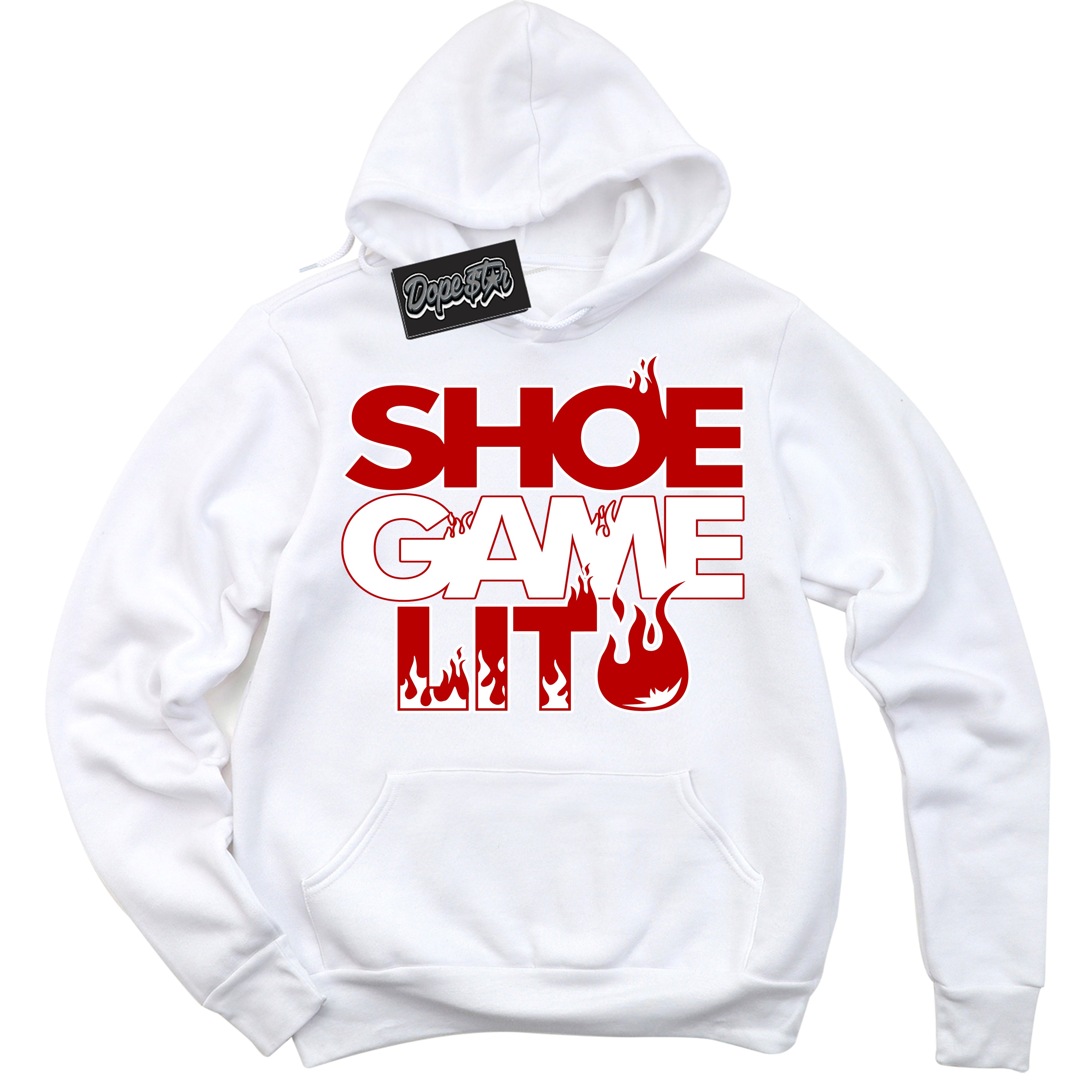 Cool White Hoodie with “ Shoe Game Lit '' design that Perfectly Matches  White Picante Red Sneakers.