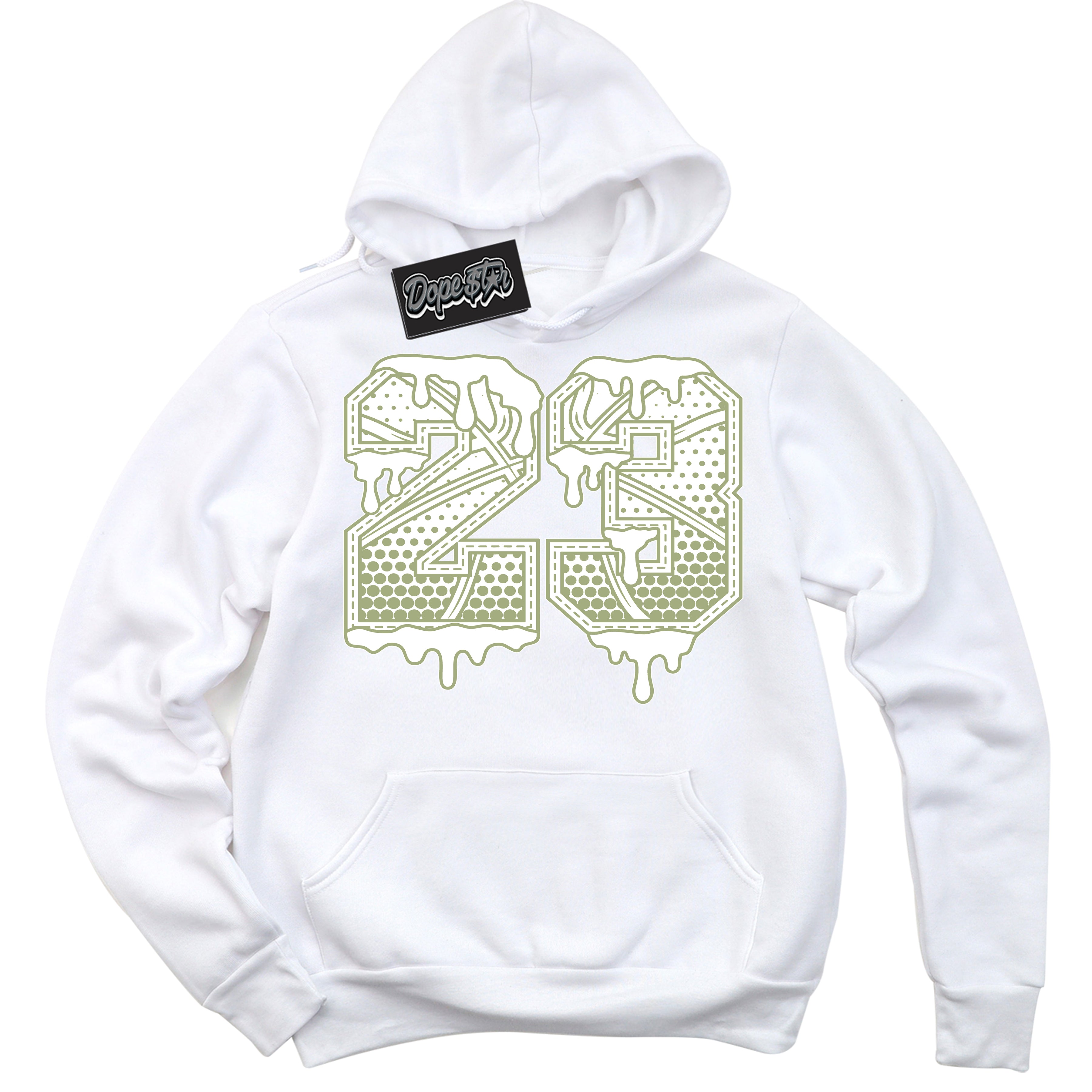 Cool White Hoodie with “ 23 Ball ”  design that Perfectly Matches Safari Oil Green Dunk.
