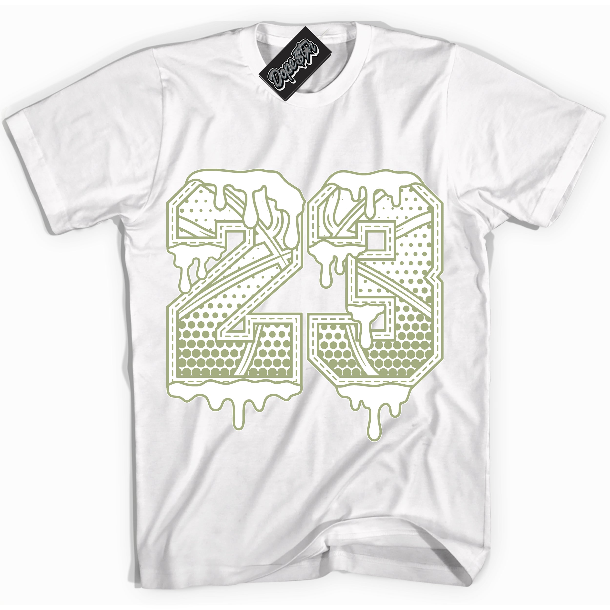 Cool White Shirt with “ 23 Ball ” design that perfectly matches Safari Oil Green Dunk.
