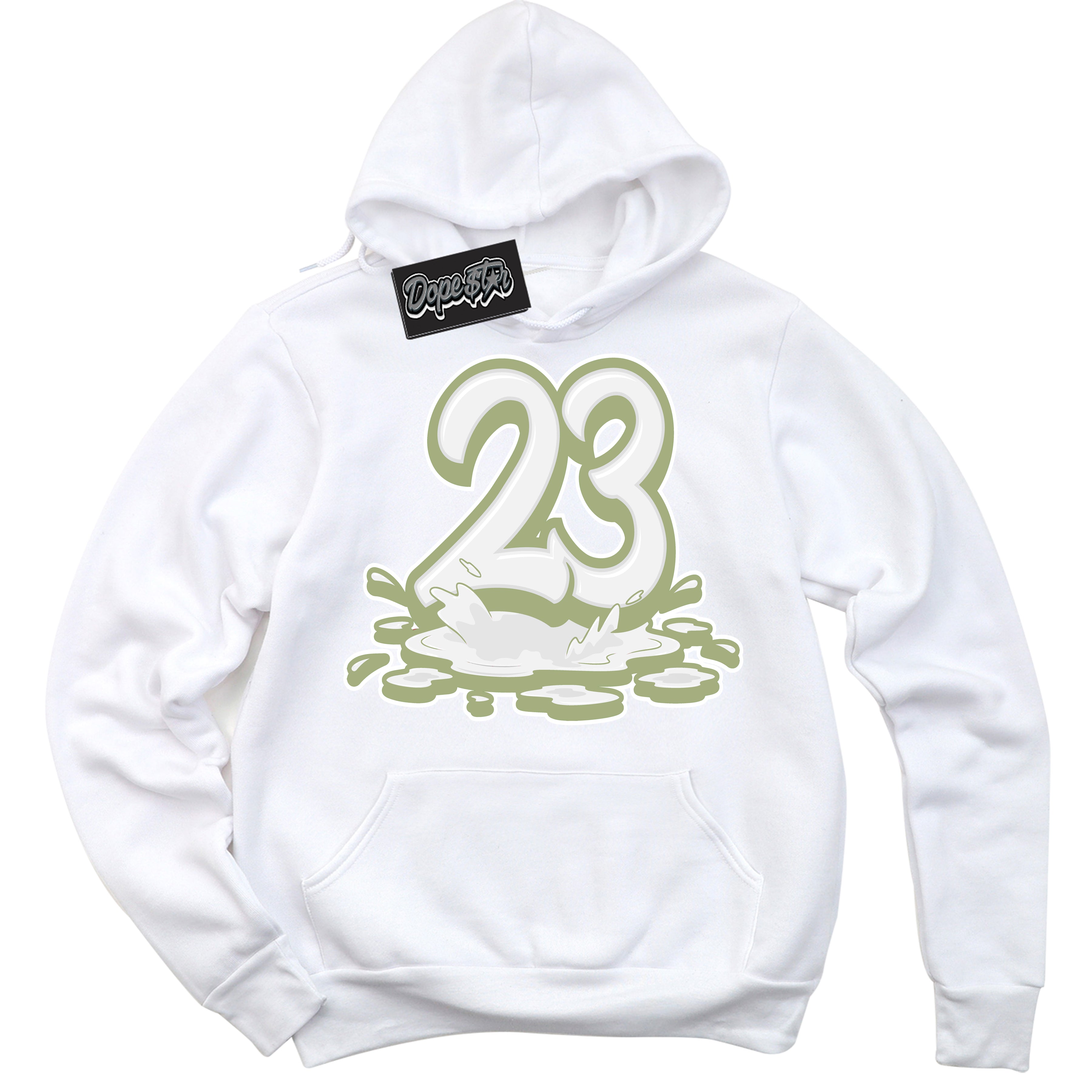 Cool White Hoodie with “ 23 Melting ”  design that Perfectly Matches Safari Oil Green Dunk.
