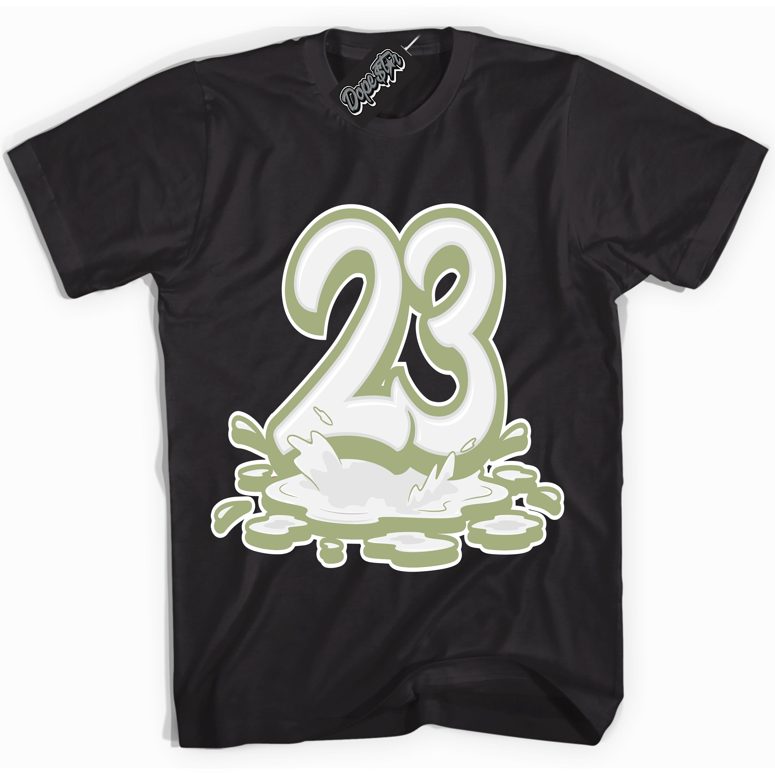 Cool Black Shirt with “ 23 Melting ” design that perfectly matches Safari Oil Green Dunk.
