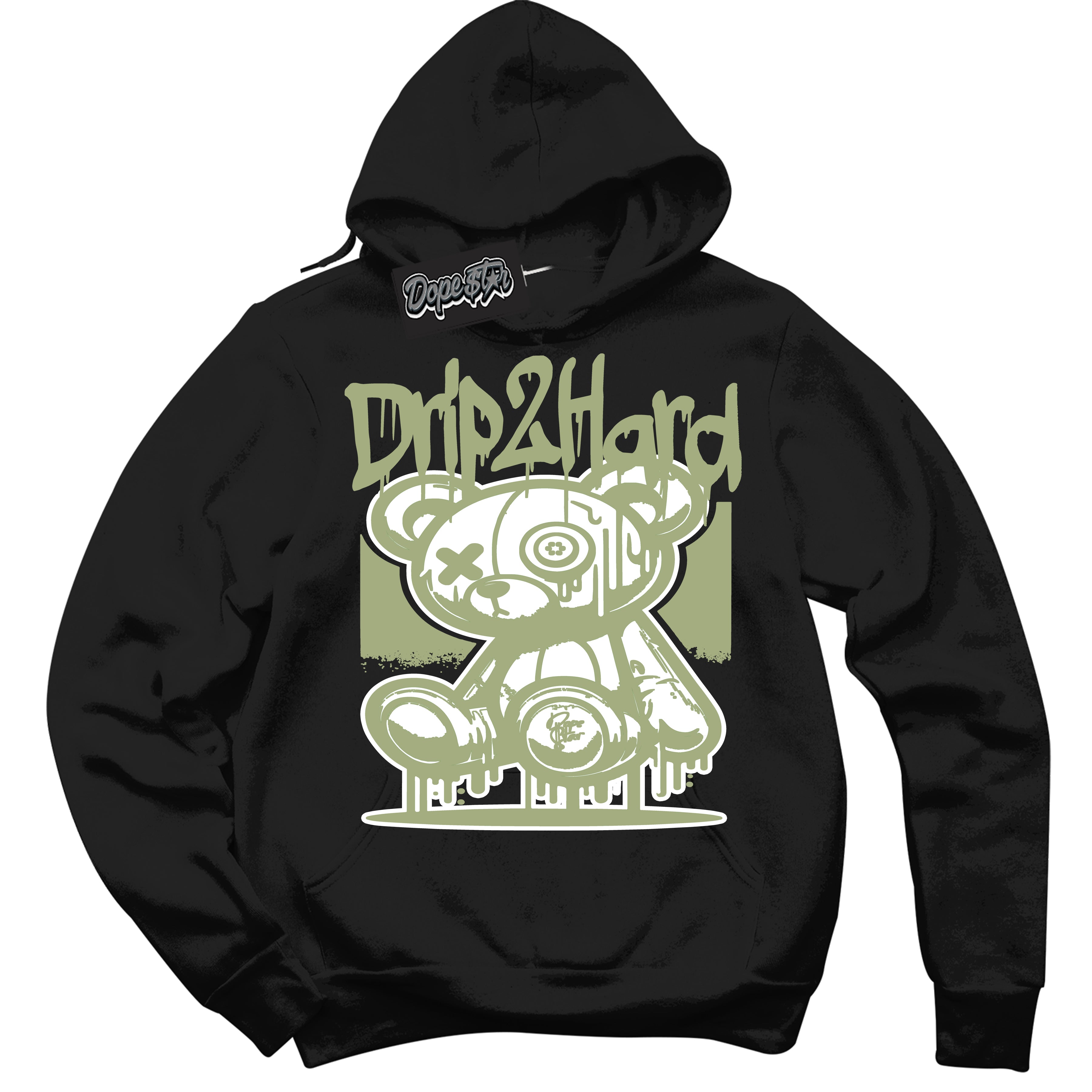 Cool Black Hoodie with “ Drip 2 Hard ”  design that Perfectly Matches Safari Oil Green Dunk.
