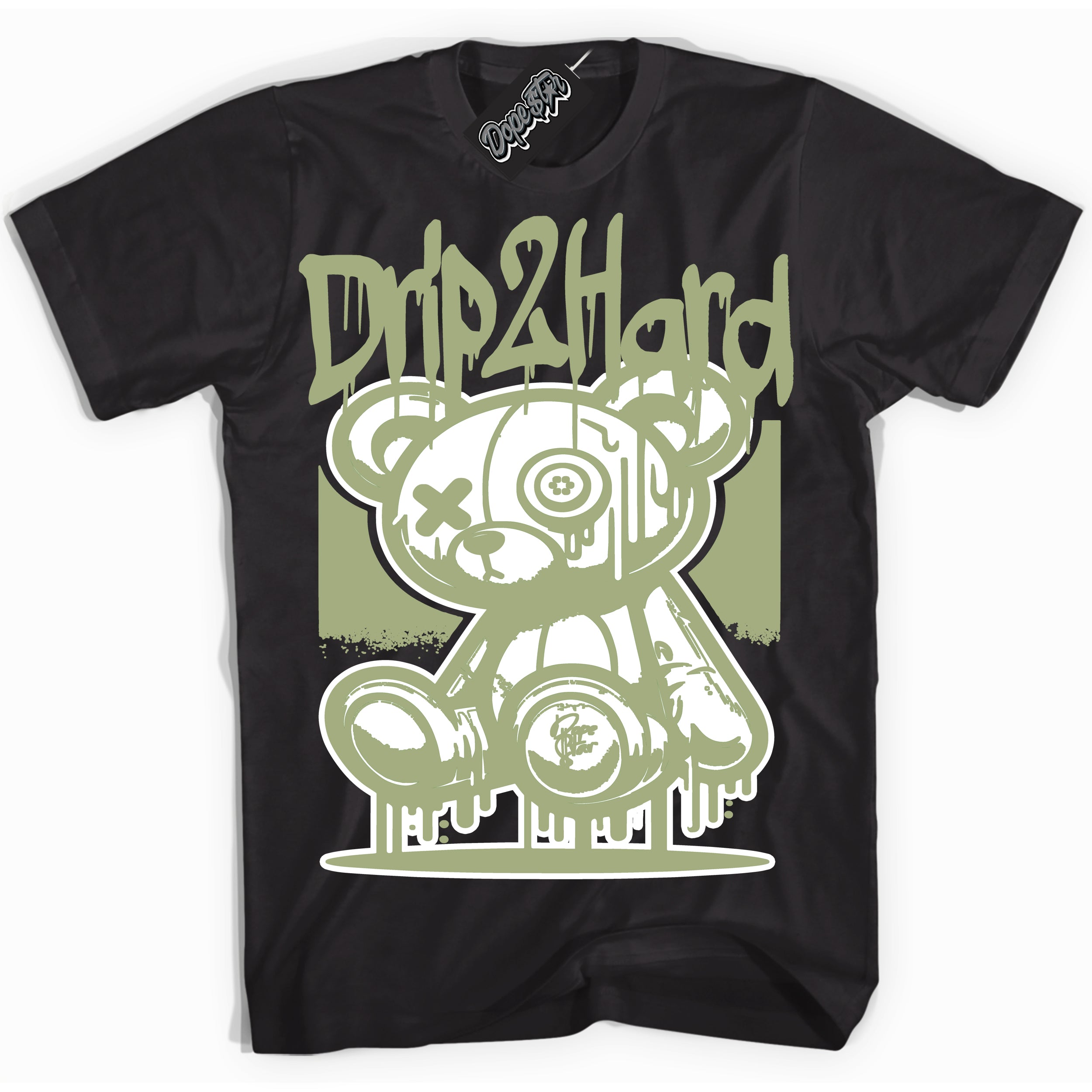 Cool Black Shirt with “ Drip 2 Hard ” design that perfectly matches Safari Oil Green Dunk.
