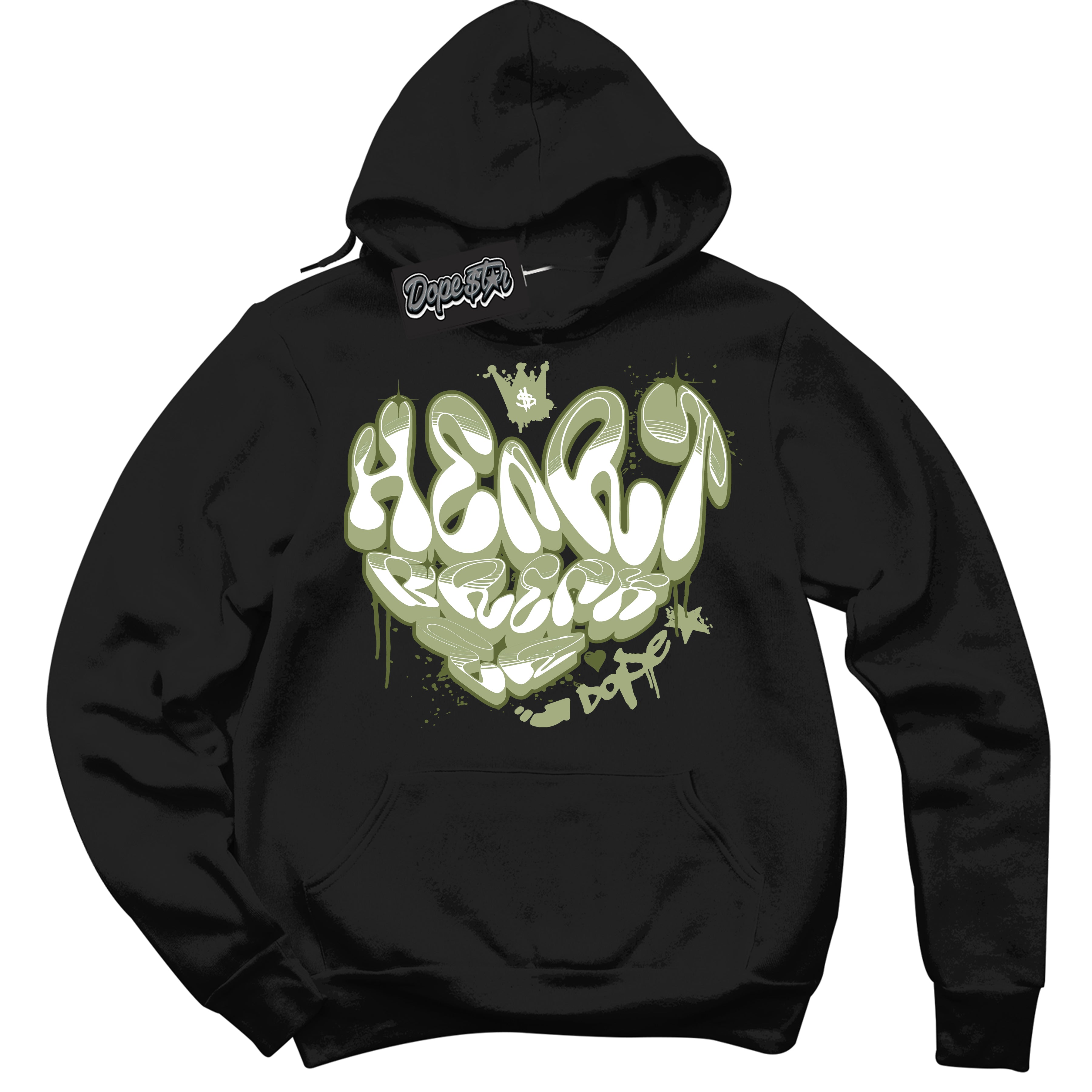 Cool Black Hoodie with “ Heartbreaker Graffiti ”  design that Perfectly Matches Safari Oil Green Dunk.
