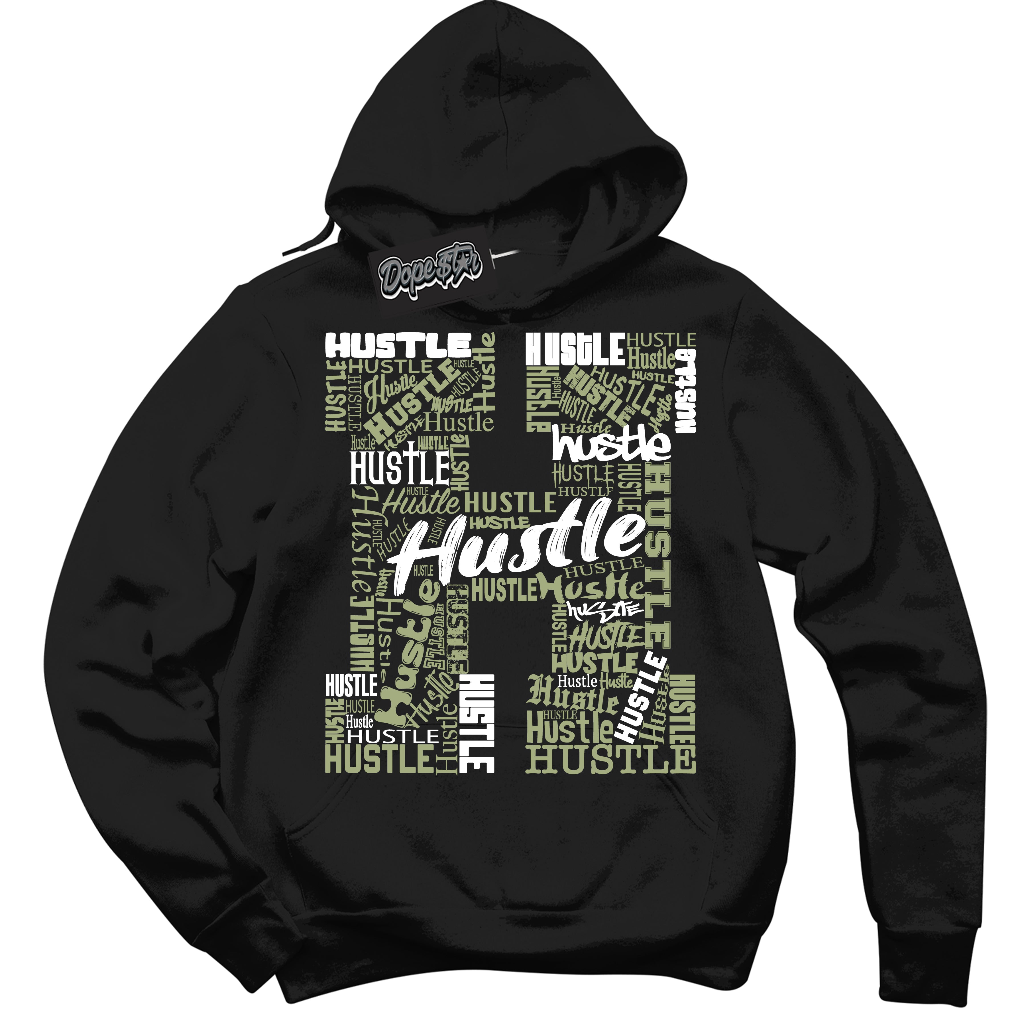 Cool Black Hoodie with “ Hustle H ”  design that Perfectly Matches Safari Oil Green Dunk.
