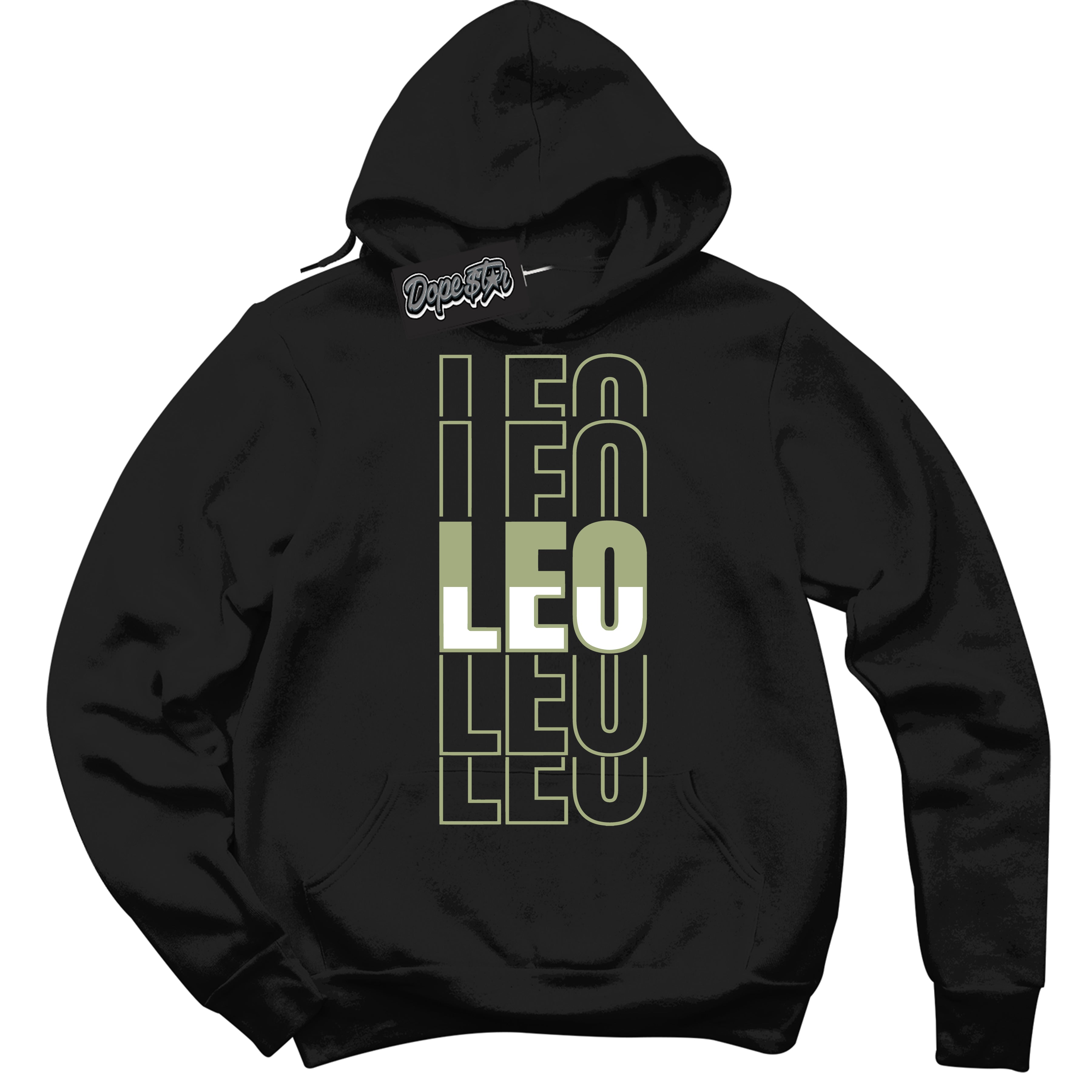 Cool Black Hoodie with “ Leo ”  design that Perfectly Matches Safari Oil Green Dunk.
