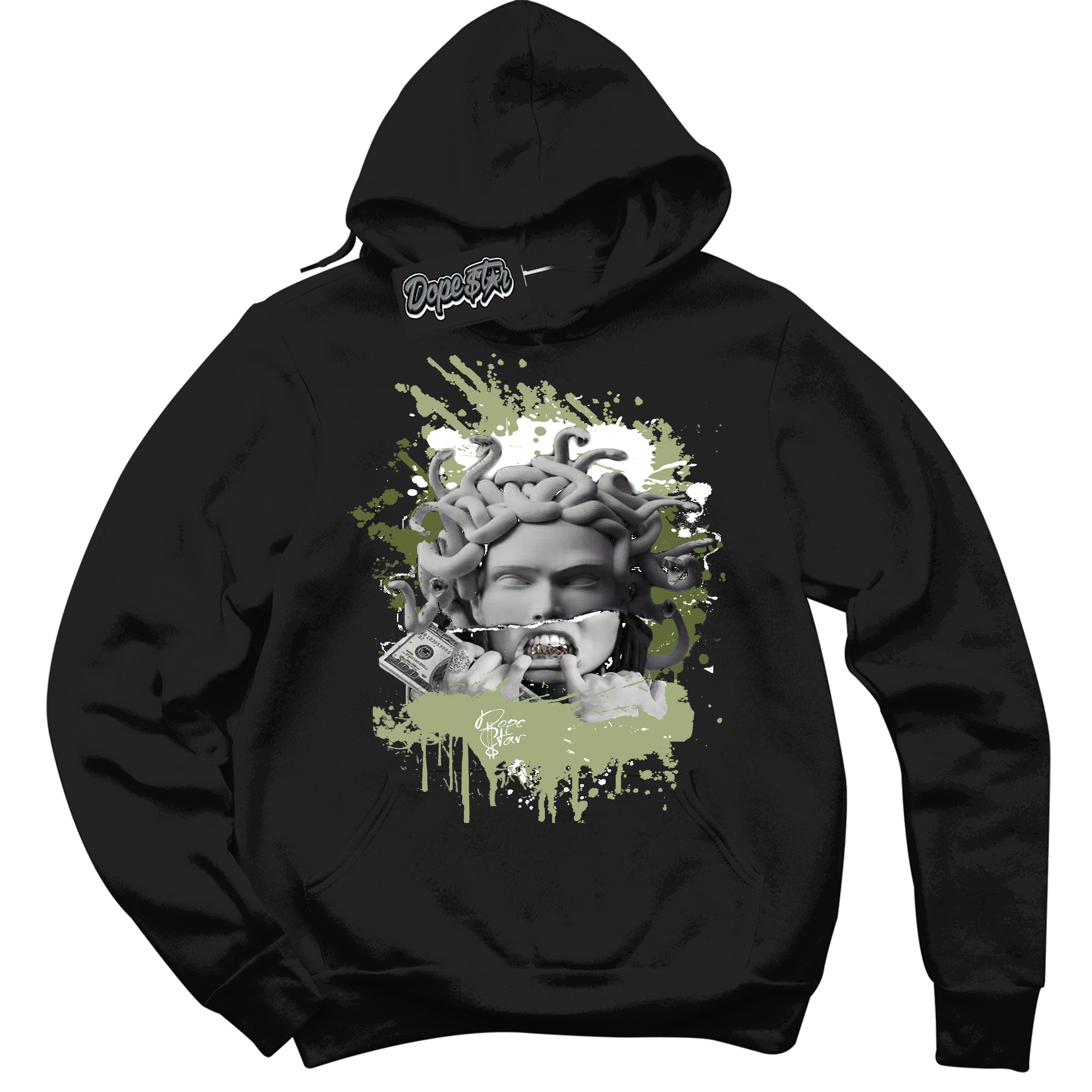 Cool Black Hoodie with “ Medusa ”  design that Perfectly Matches Safari Oil Green Dunk.
