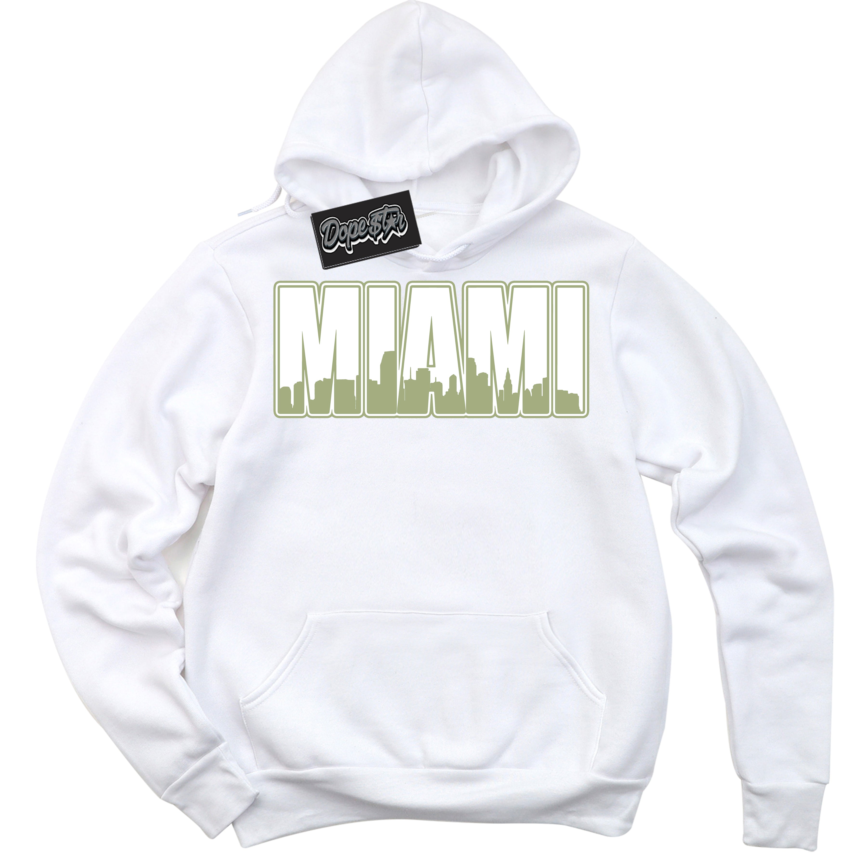 Cool White Hoodie with “ Miami ”  design that Perfectly Matches Safari Oil Green Dunk.
