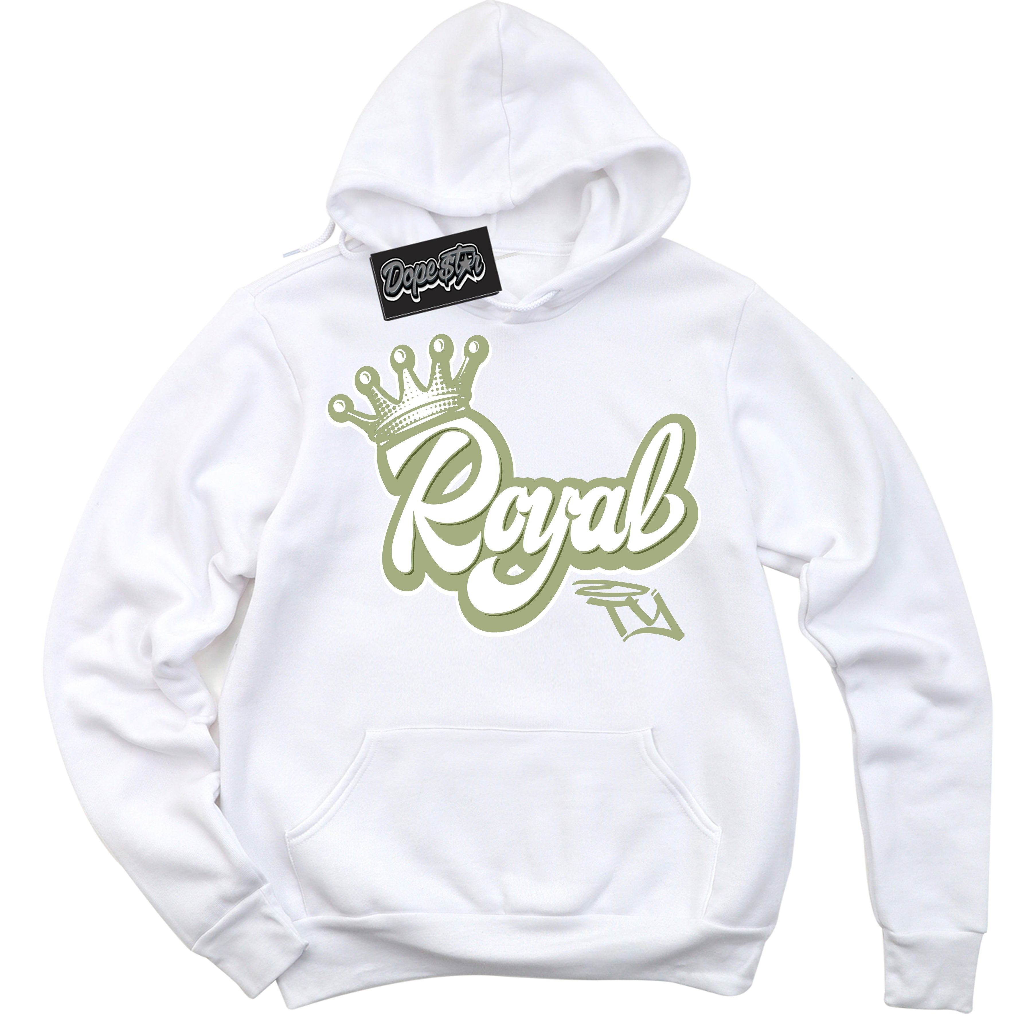 Cool White Hoodie with “ Royalty ”  design that Perfectly Matches Safari Oil Green Dunk.