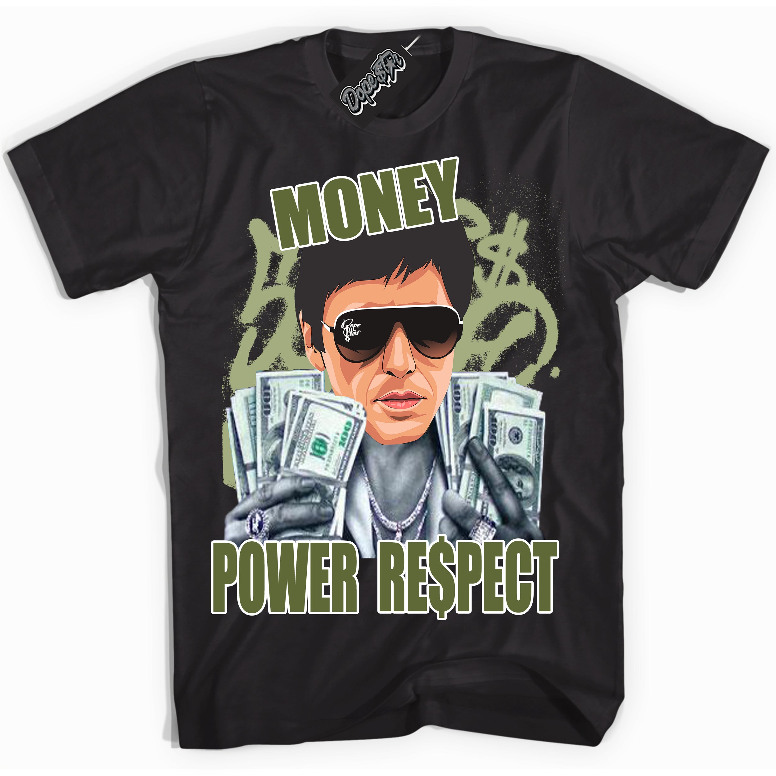 Cool Black Shirt with “ Tony Montana ” design that perfectly matches Safari Oil Green Dunk.
