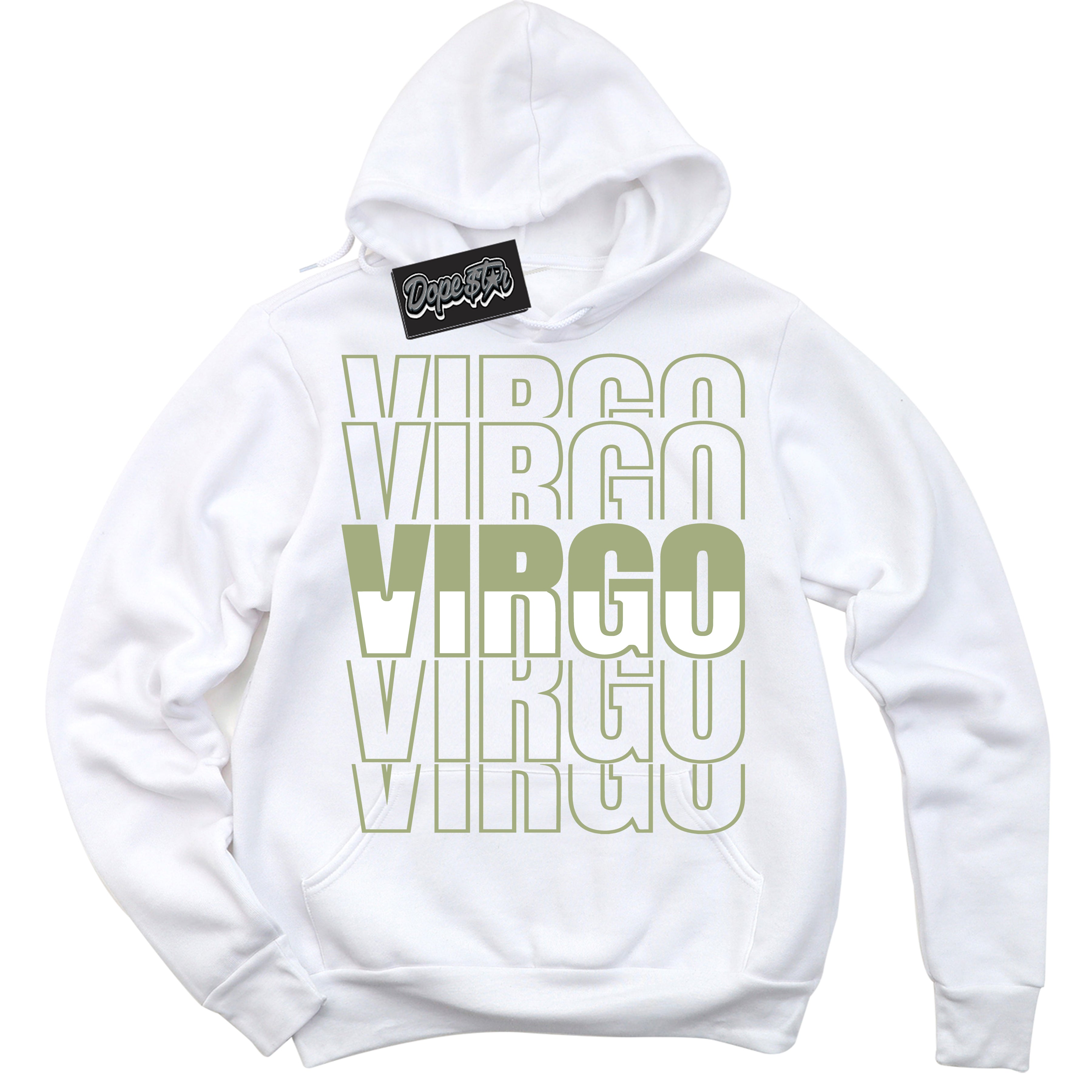 Cool White Hoodie with “ Virgo ”  design that Perfectly Matches Safari Oil Green Dunk.
