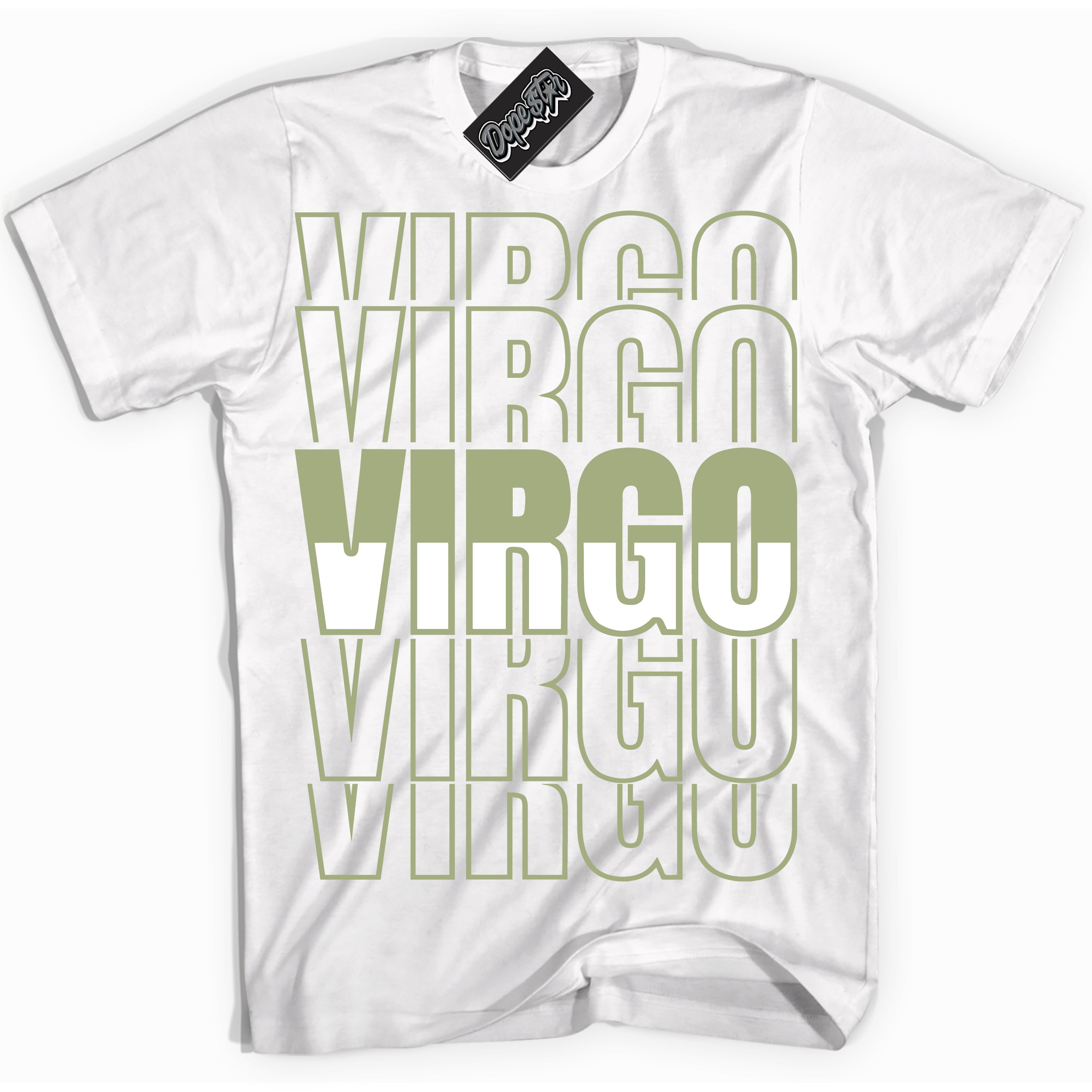 Cool White Shirt with “ Virgo ” design that perfectly matches Safari Oil Green Dunk.