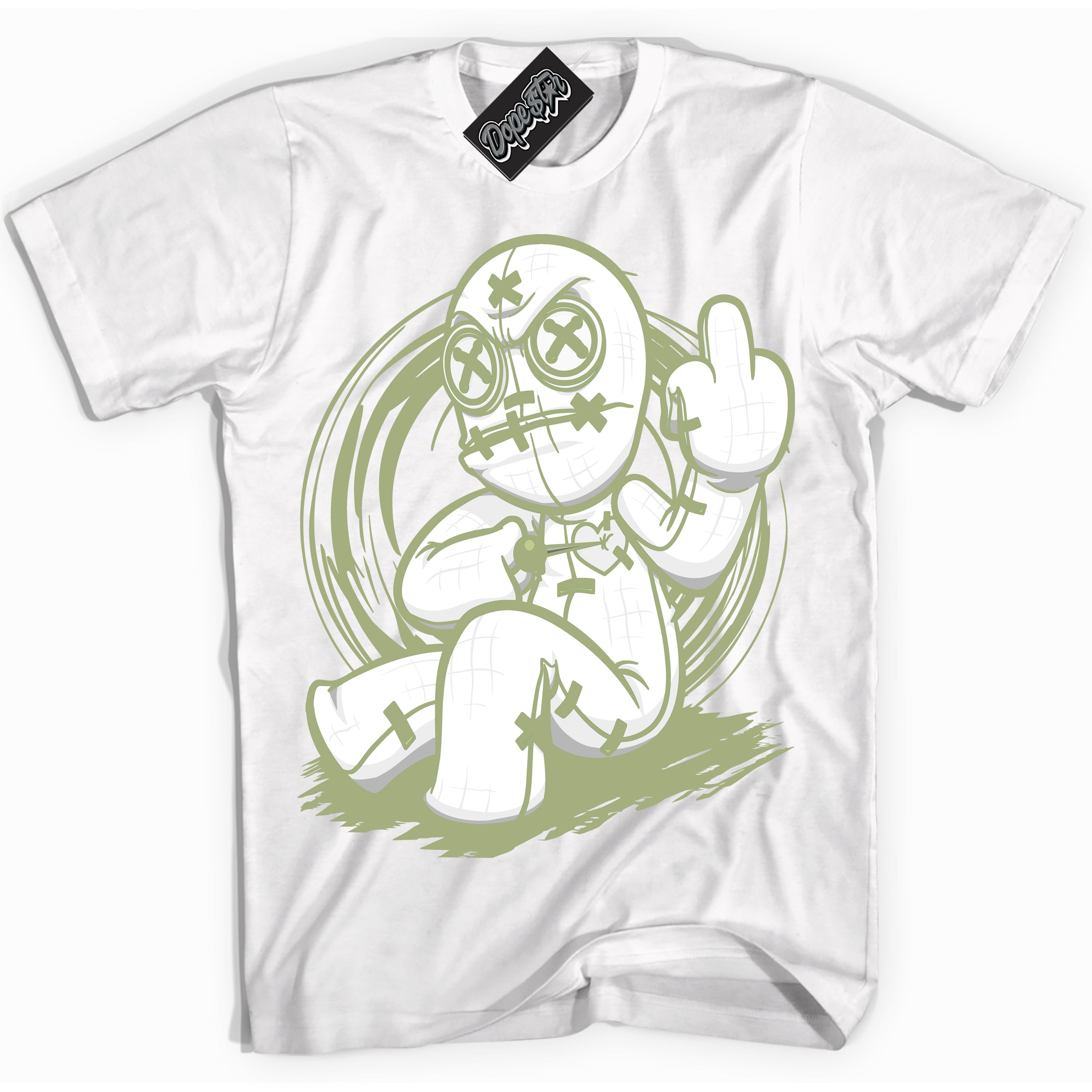 Cool White Shirt with “ Voodoo Doll ” design that perfectly matches Safari Oil Green Dunk.
