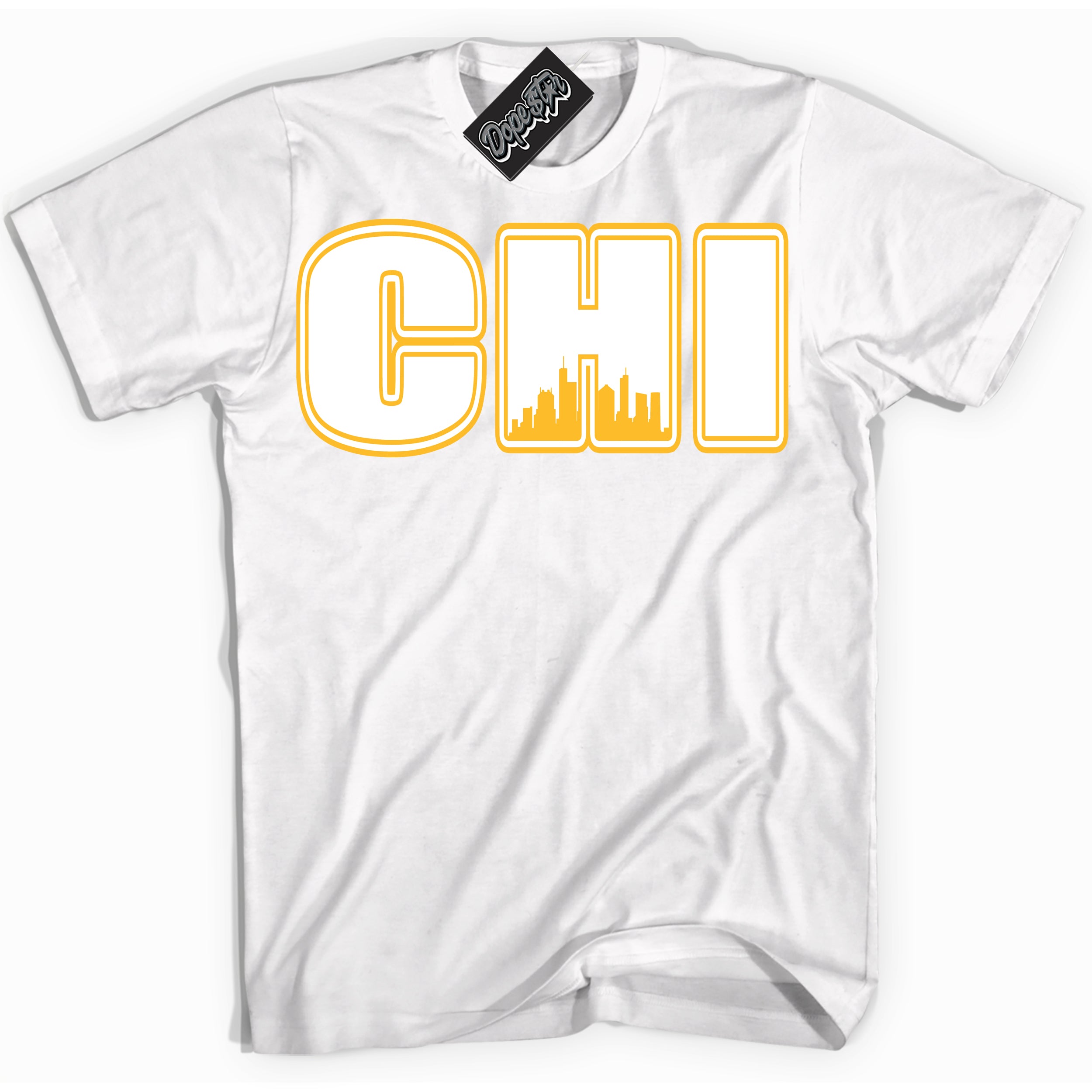 Cool White Shirt with “ Chicago ” design that perfectly matches White University Gold Sneakers.