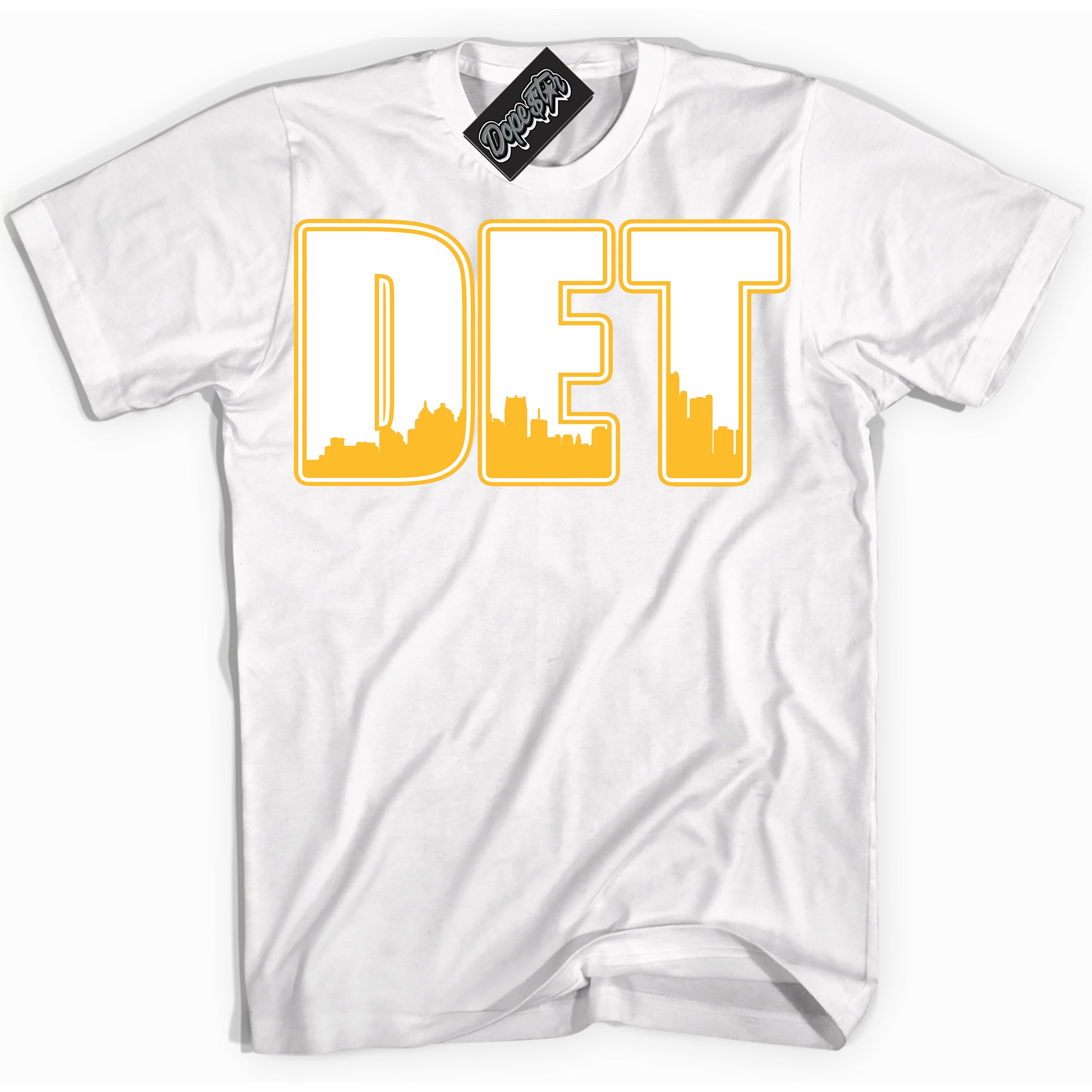 Cool White Shirt with “ Detroit ” design that perfectly matches White University Gold Sneakers.