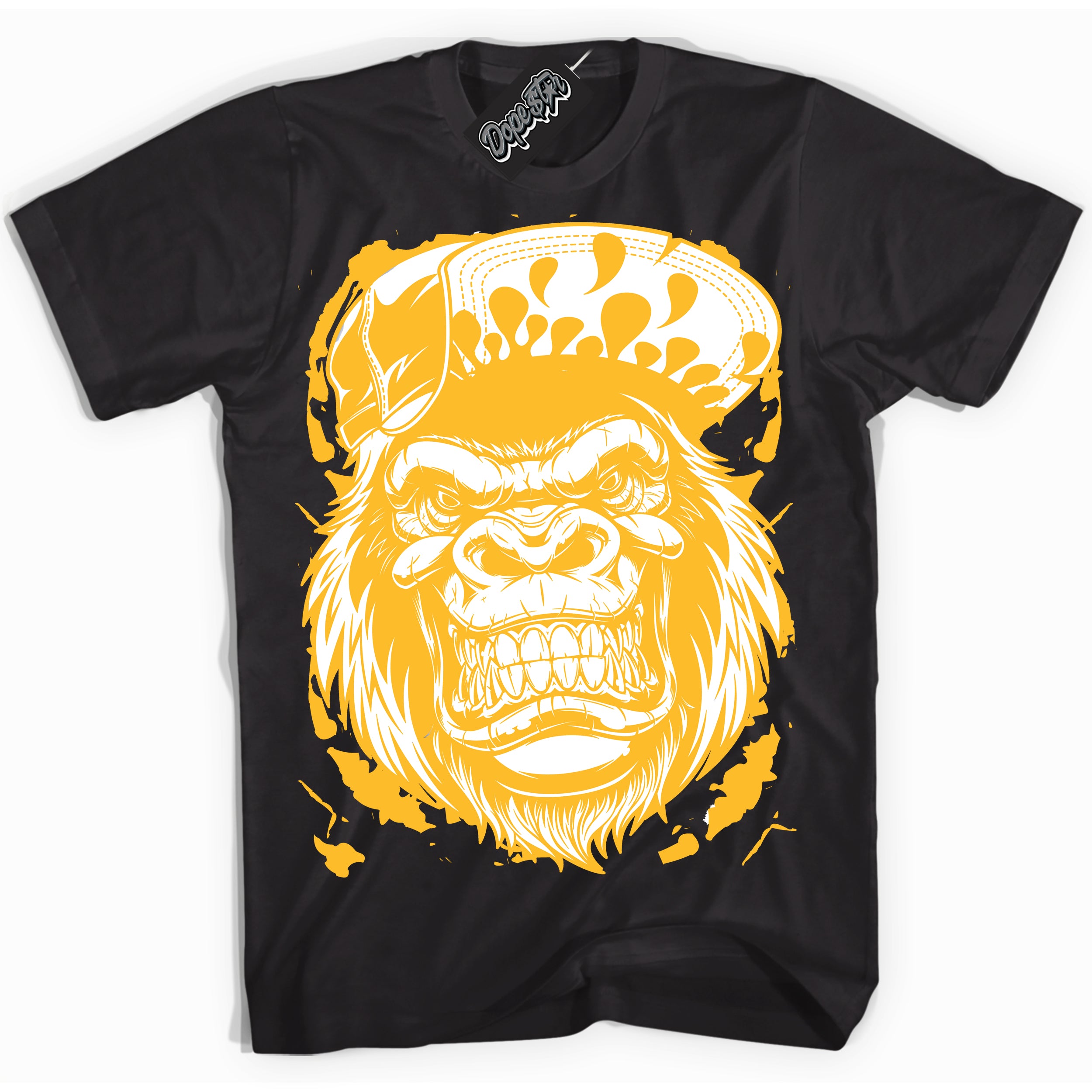 Cool Black Shirt with “ Gorilla Beast ” design that perfectly matches White University Gold Sneakers.