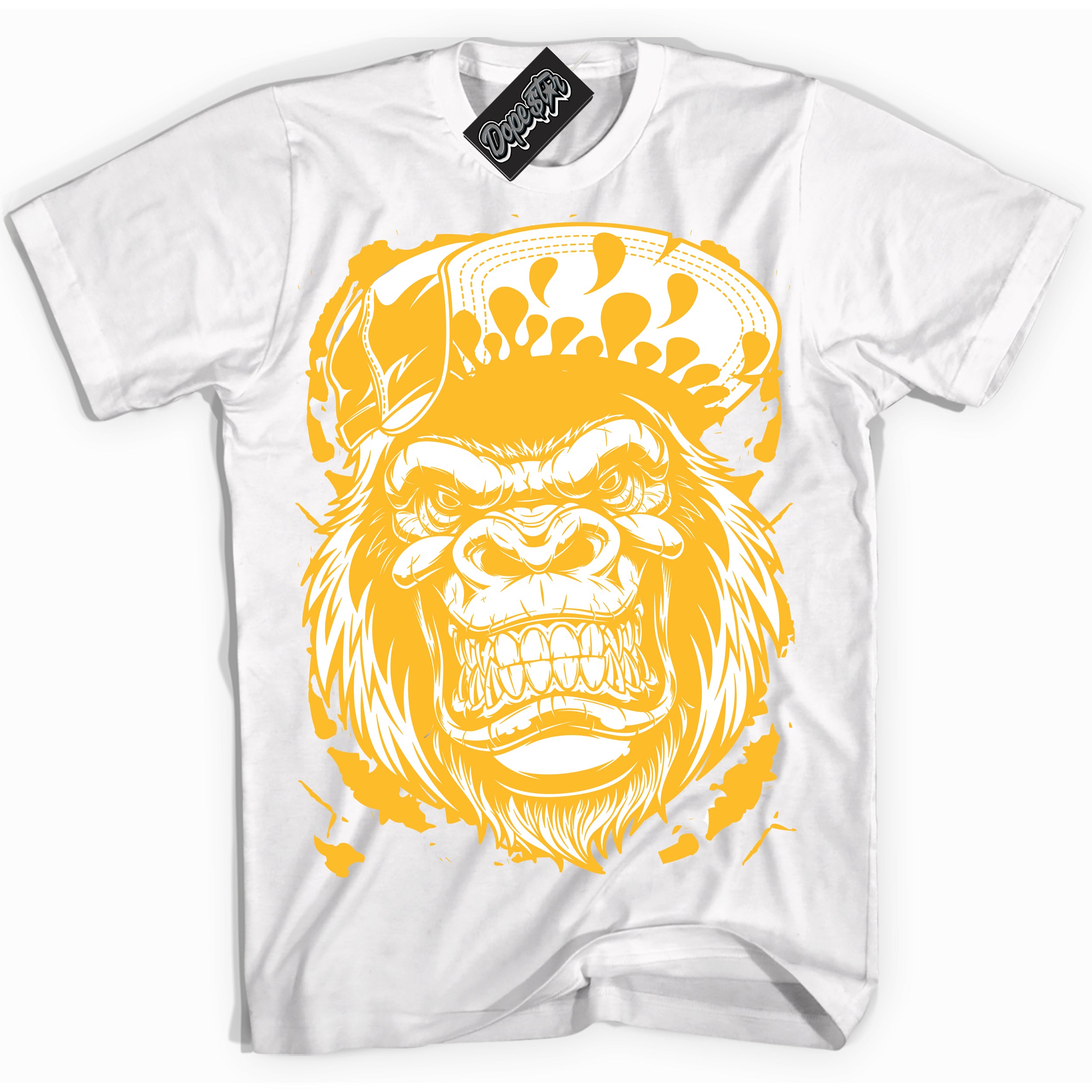 Cool White Shirt with “ Gorilla Beast ” design that perfectly matches White University Gold Sneakers.