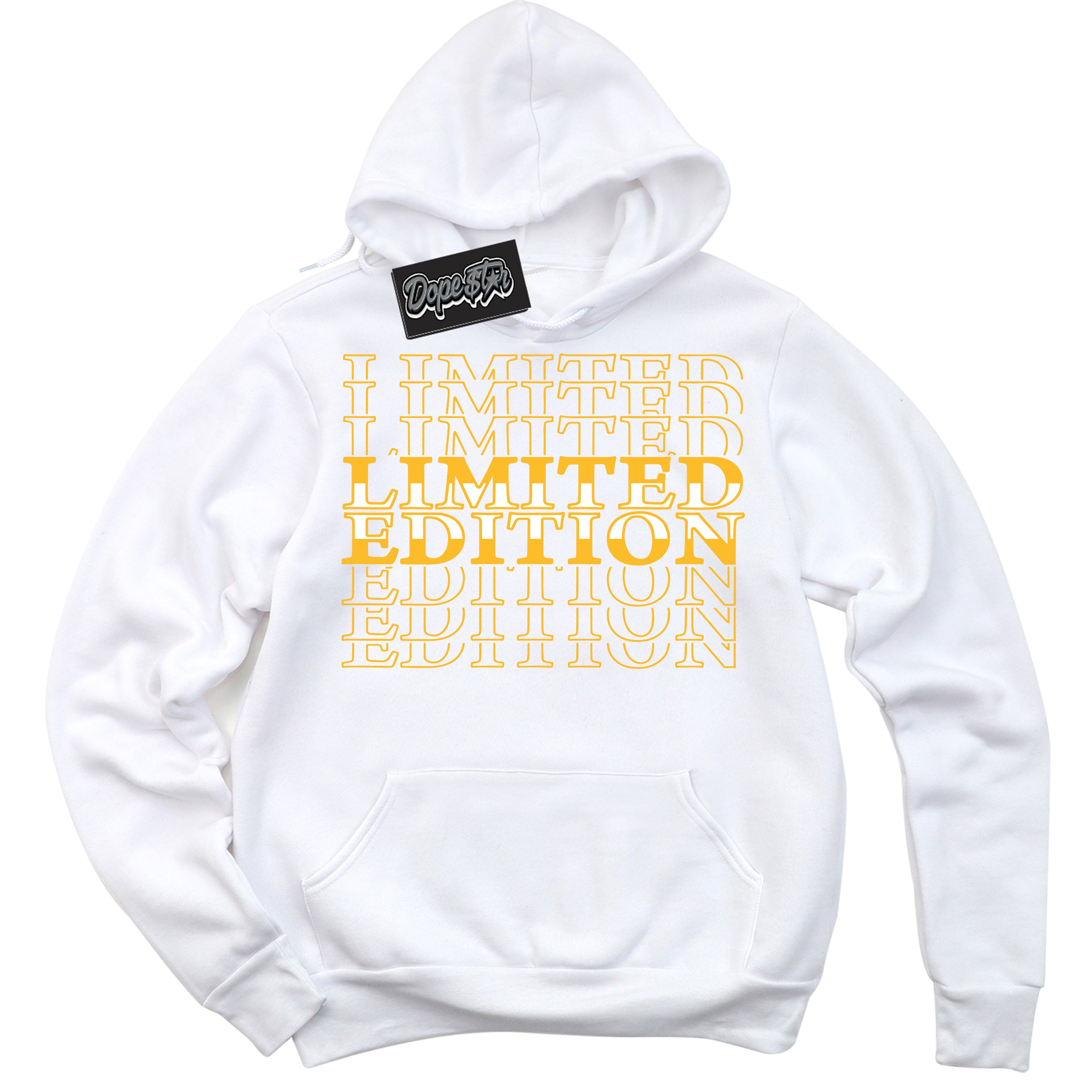 Cool White Hoodie with “ Limited Edition '' design that Perfectly Matches  White University Gold Sneakers.