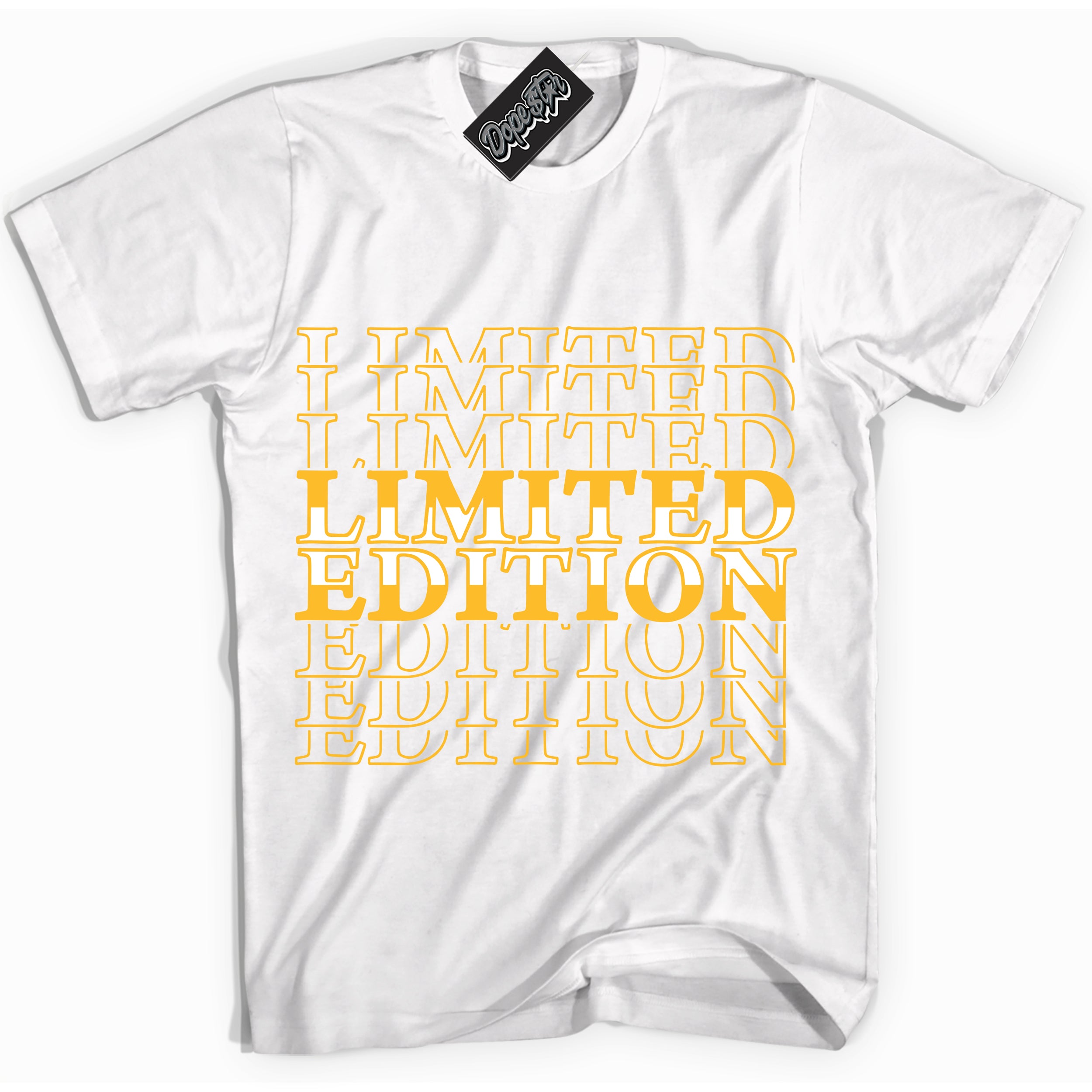 Cool White Shirt with “ Limited Edition ” design that perfectly matches White University Gold Sneakers.